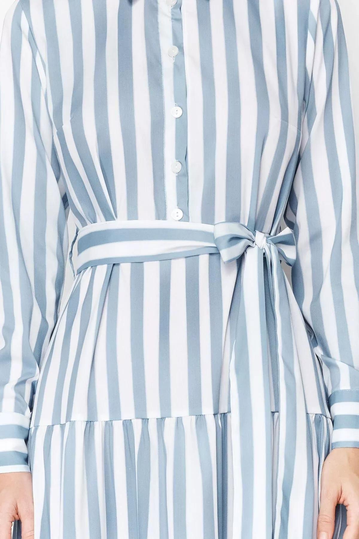 Blue Striped Shirt Dress, Blue, large image number 4