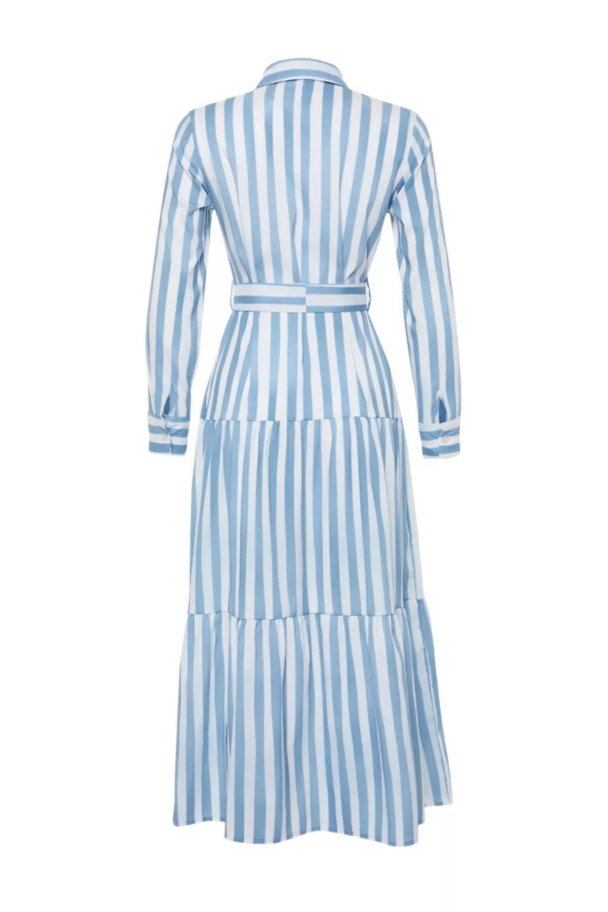 Blue Striped Shirt Dress, Blue, large image number 7