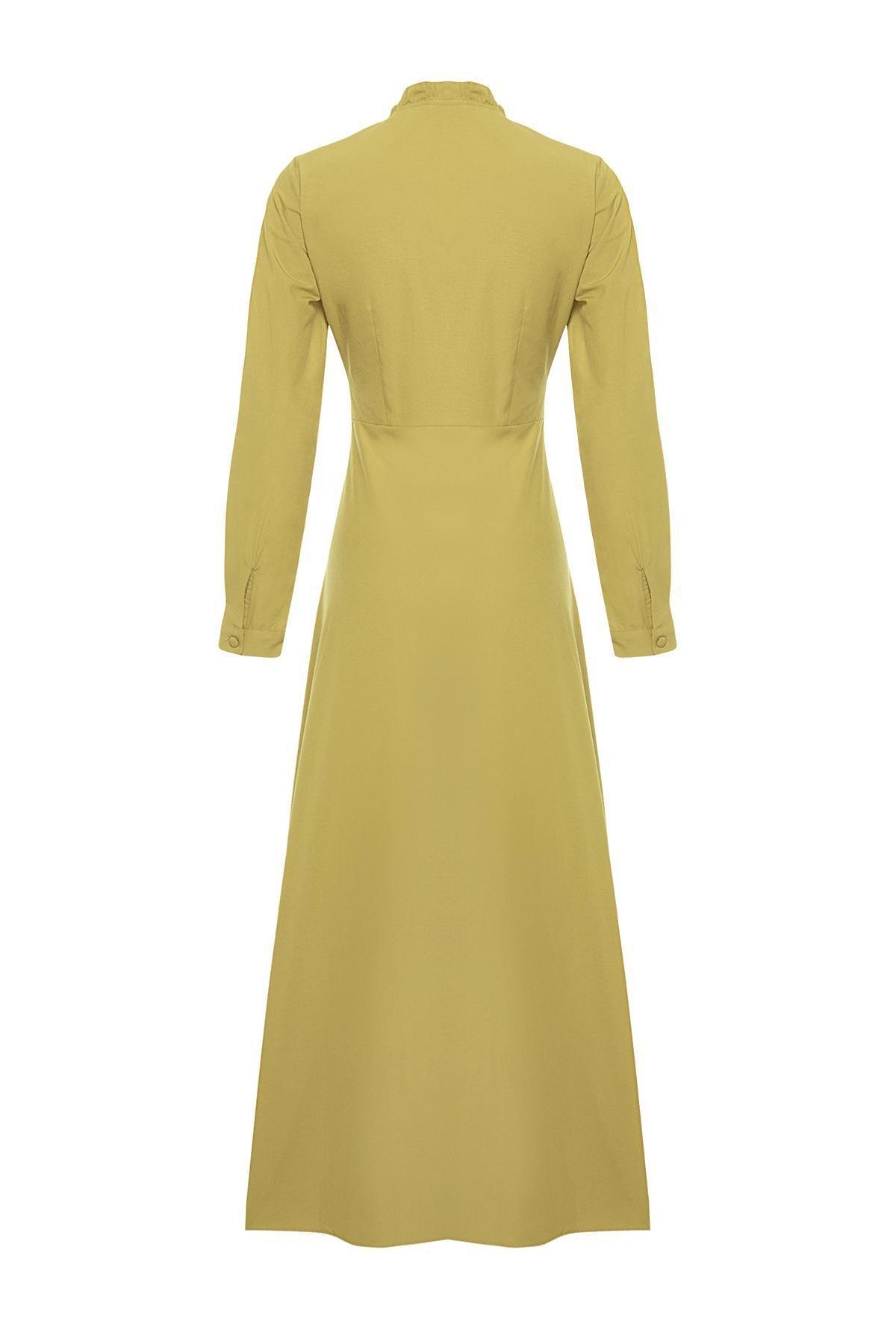 Khaki Collar Tie Detailed Buttoned Woven Dress TCTSS24EB00149, Khaki, large image number 5