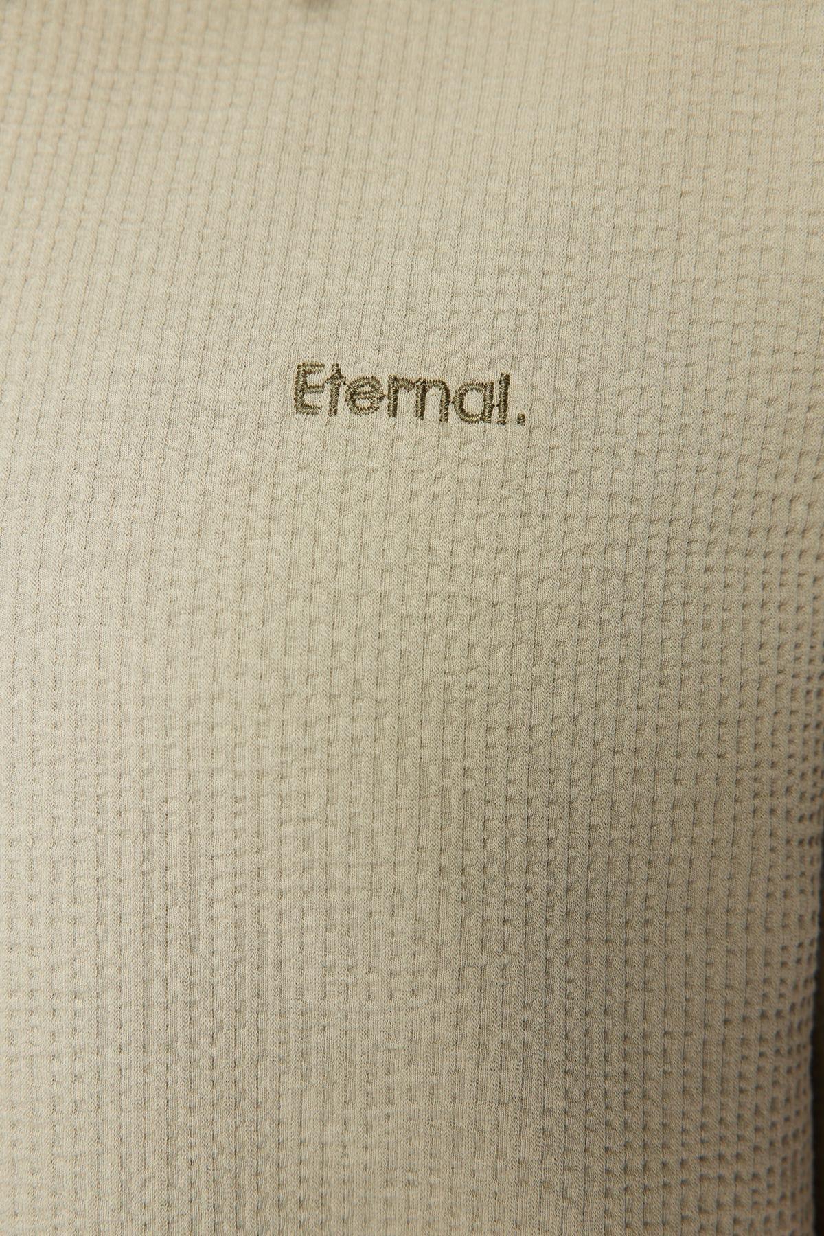 Limited Edition Stone Oversize/Wide Cut Text Embroidered Textured Polo Neck T-Shirt TMNSS24PO00011, , large image number 2