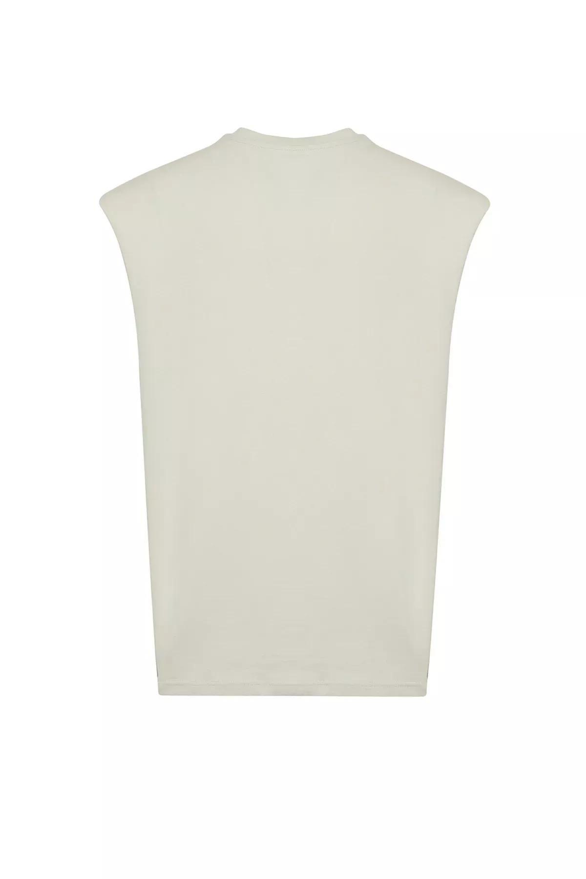 Beige-Grey Oversize Raised Text Printed T-Shirt, C101_1948, large image number 6