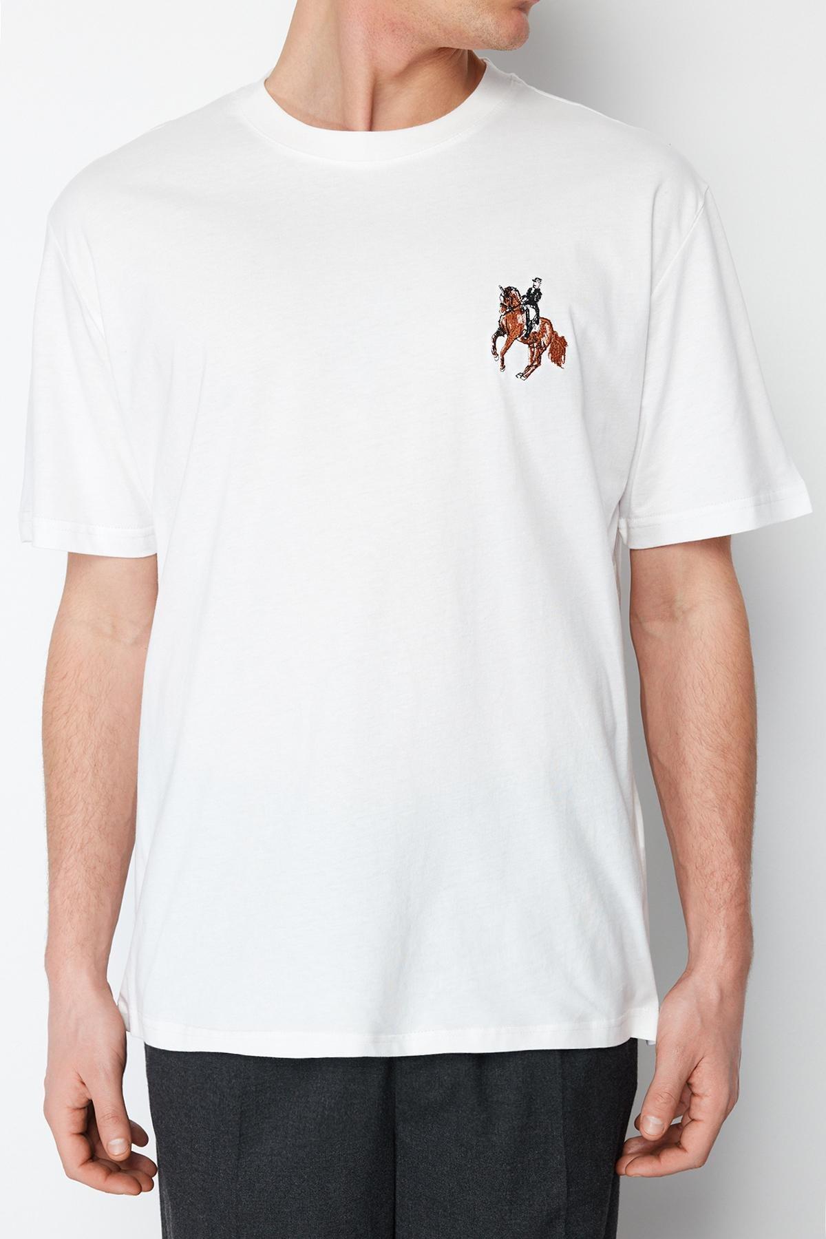 Ecru Relaxed Embroidered Short Sleeve T-Shirt, , large image number 1
