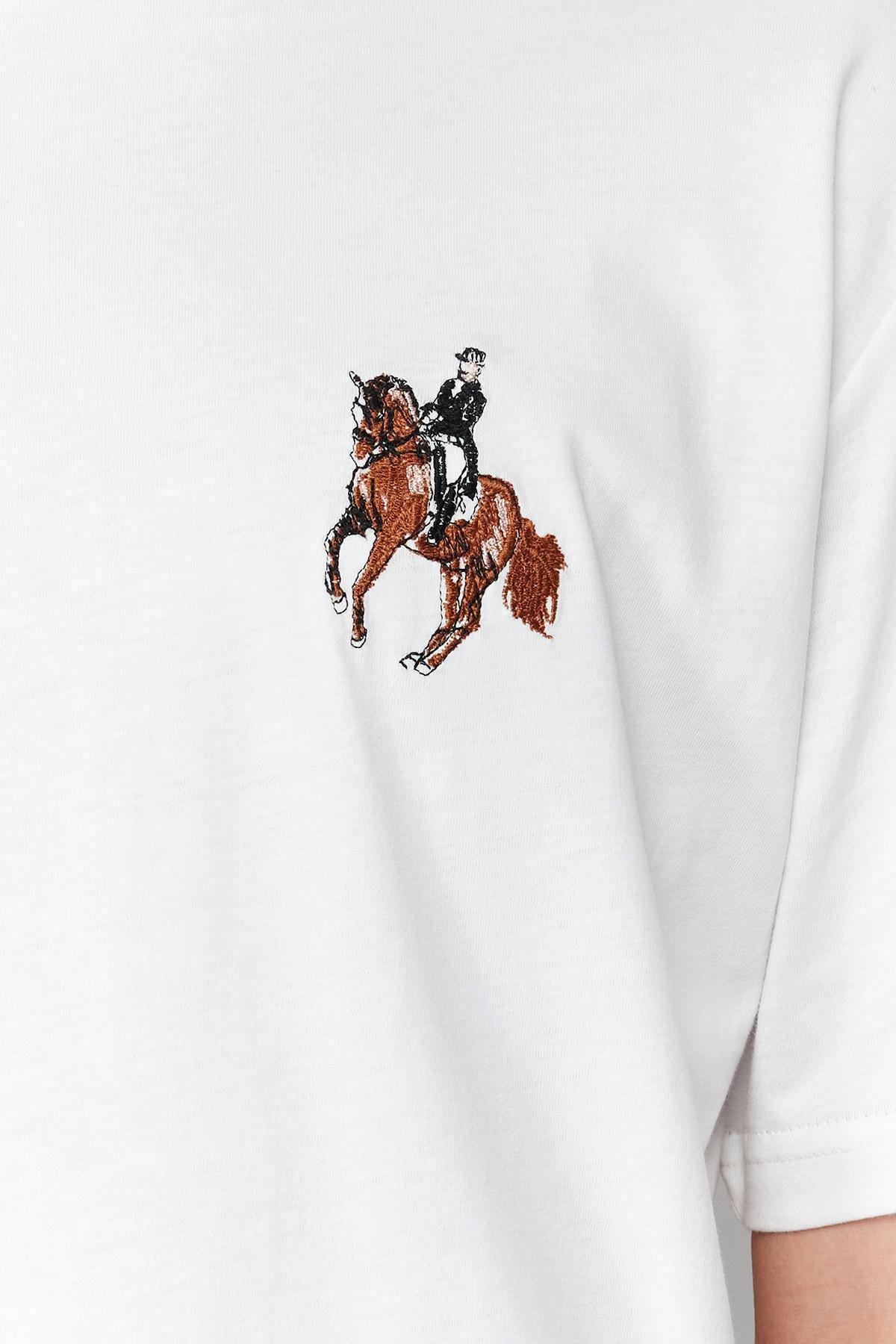 Ecru Relaxed Embroidered Short Sleeve T-Shirt, , large image number 2