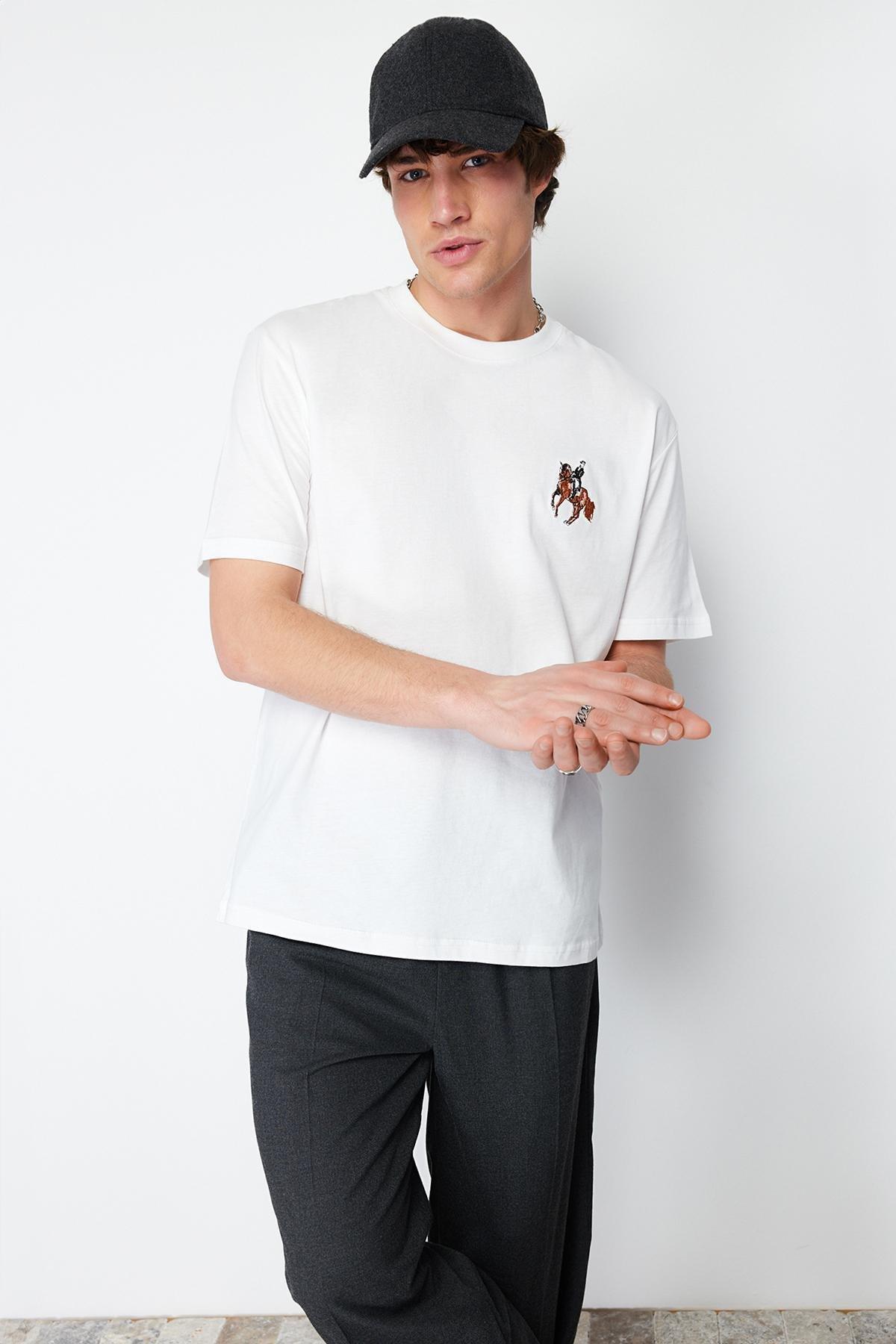 Ecru Relaxed Embroidered Short Sleeve T-Shirt, , large image number 3