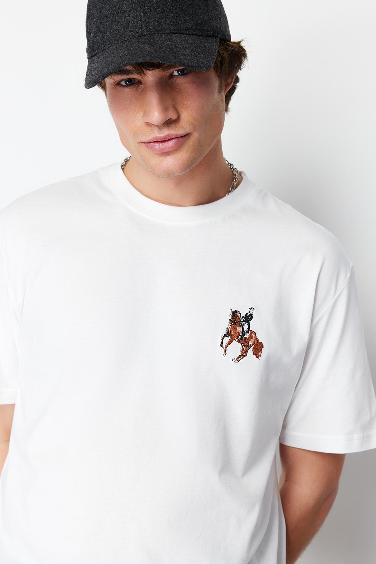 Ecru Relaxed Embroidered Short Sleeve T-Shirt, , large image number 4