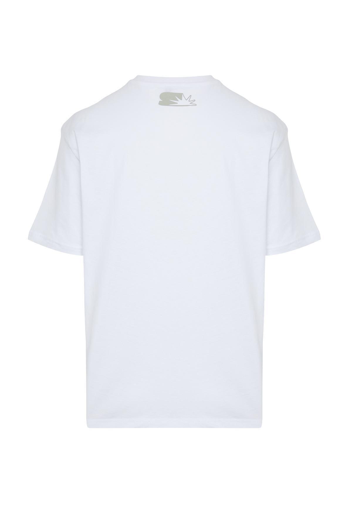 Mint Oversize/Wide Cut Text Printed Color Block 100% Cotton Short Sleeve T-Shirt TMNSS24TS00129, , large image number 6