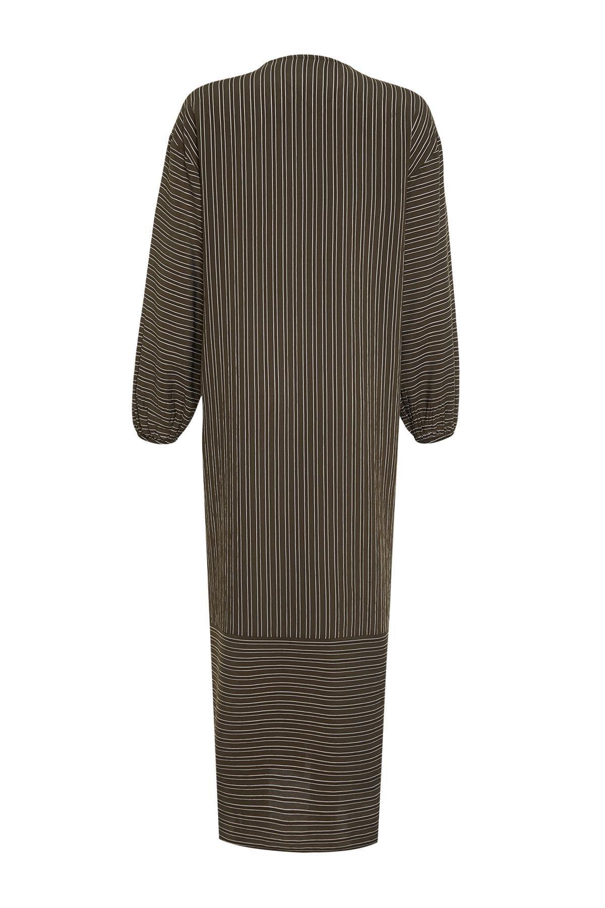 Khaki Long Linen Look Striped Woven Cape & Abaya & Abaya TCTSS24KF00003, , large image number 14