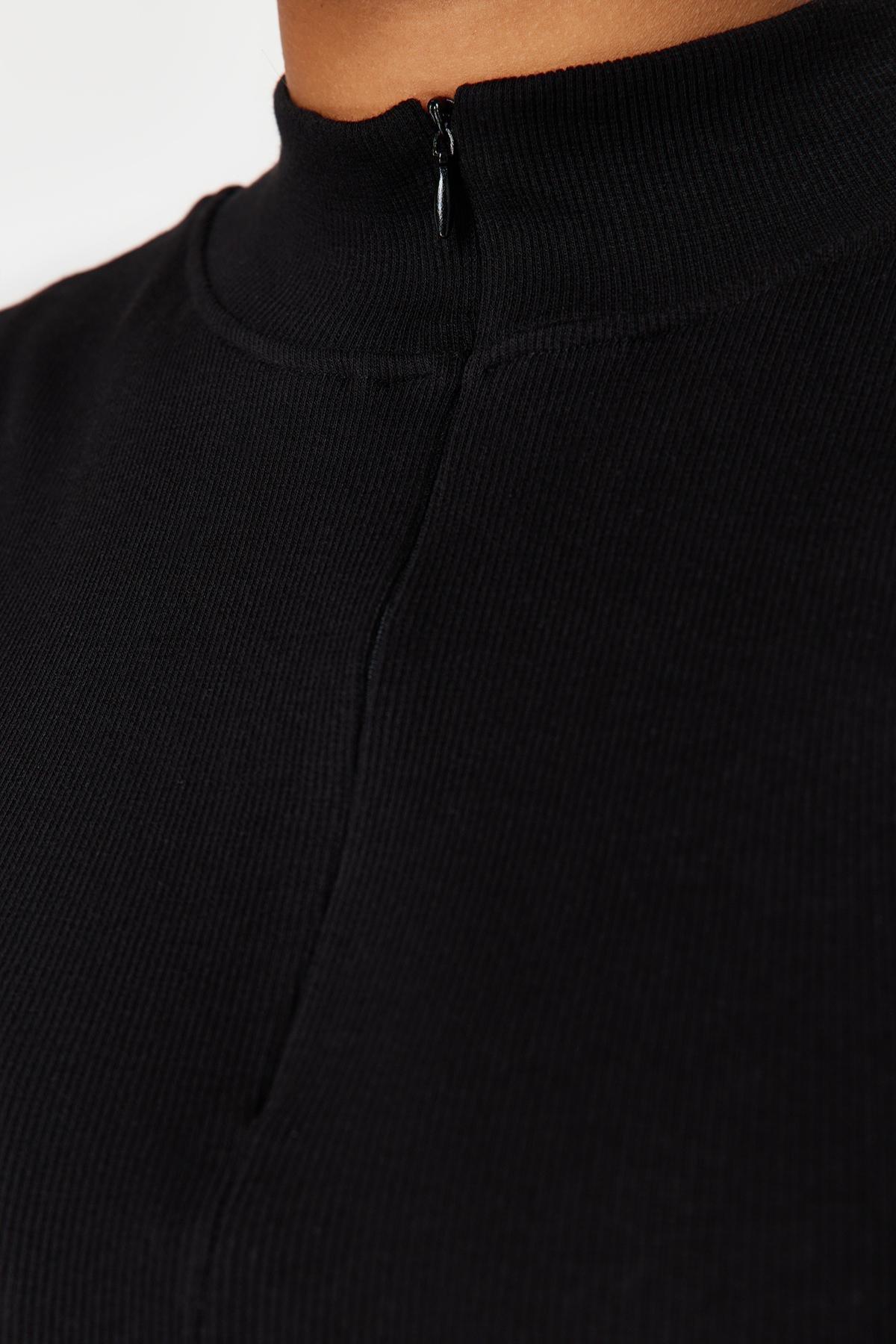Black High Neck Zippered Knitted Blouse, , large image number 4