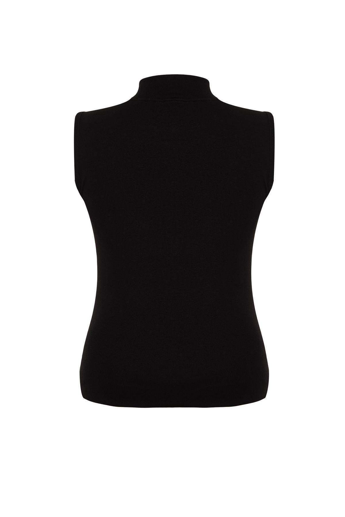 Black High Neck Zippered Knitted Blouse, , large image number 5