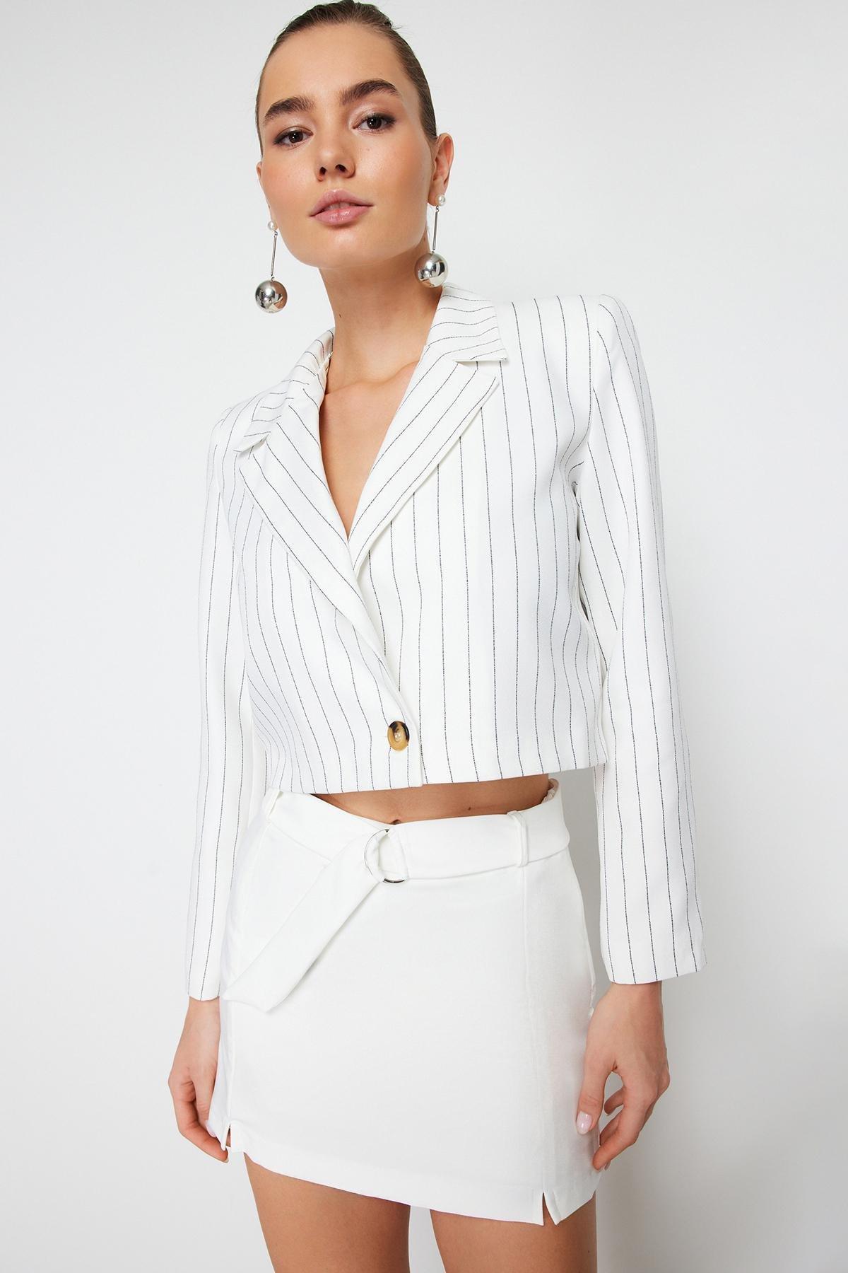 White Detailed Belted Mini Skirt, , large image number 1