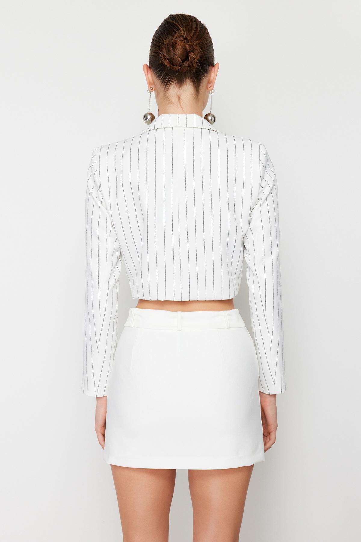 White Detailed Belted Mini Skirt, , large image number 4