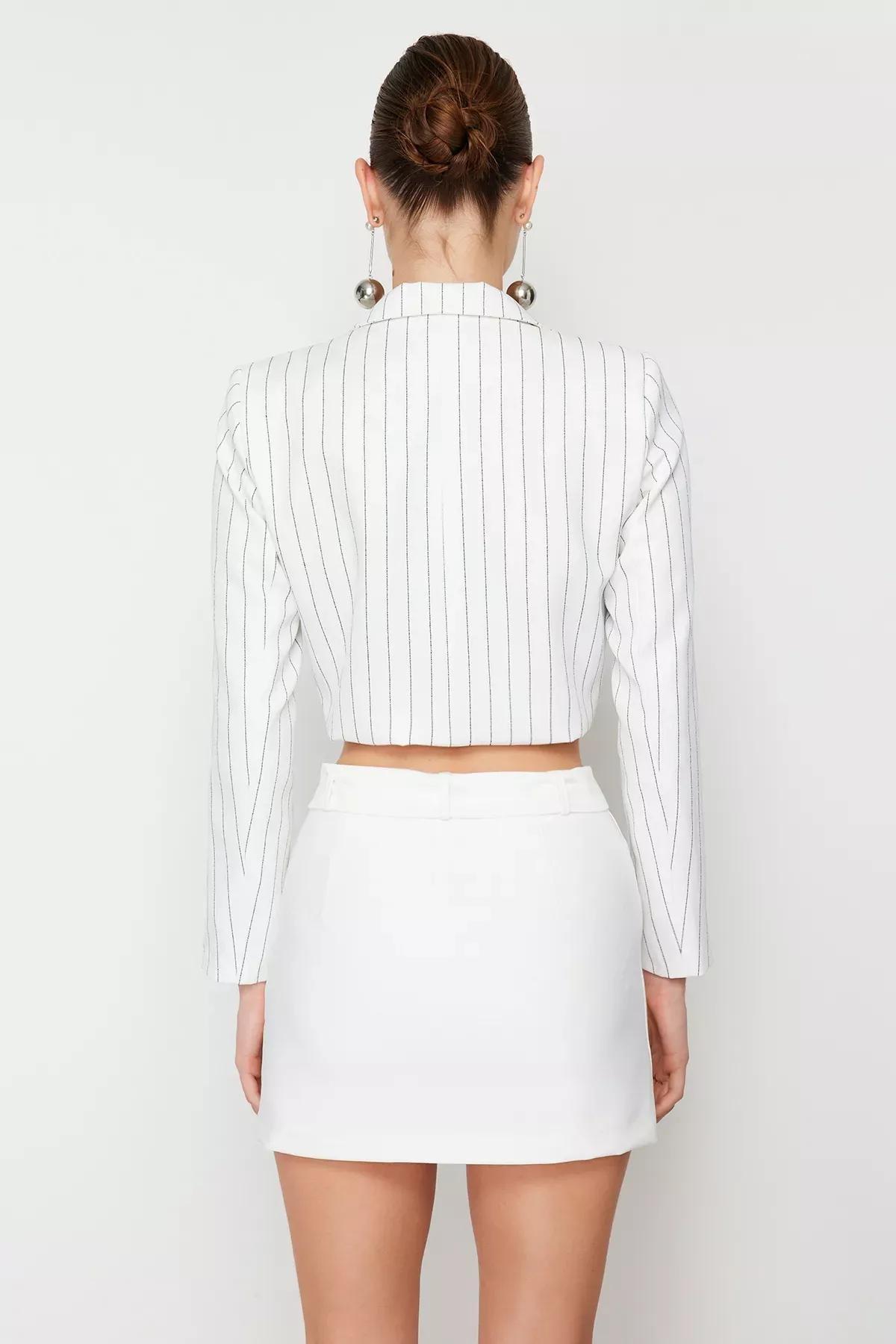 White Detailed Belted Mini Skirt, White, large image number 4
