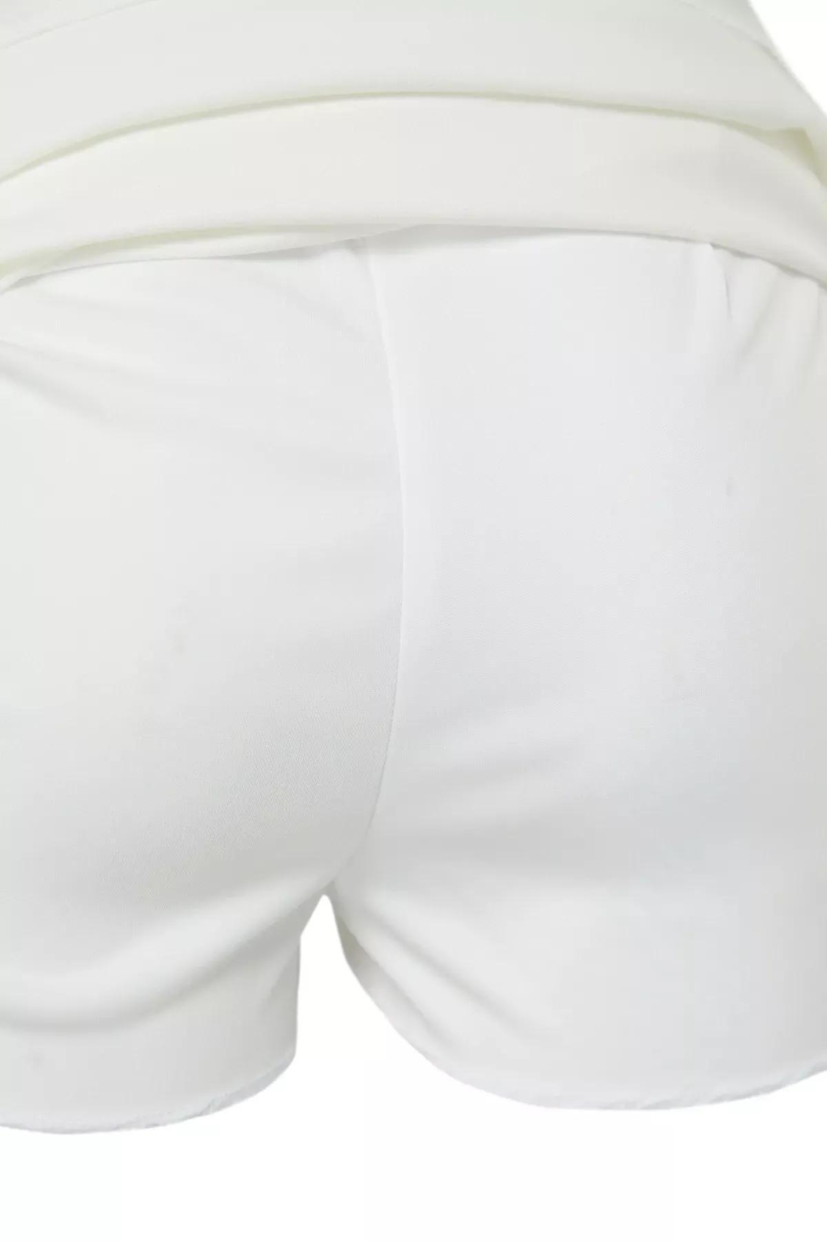 White Detailed Belted Mini Skirt, White, large image number 6