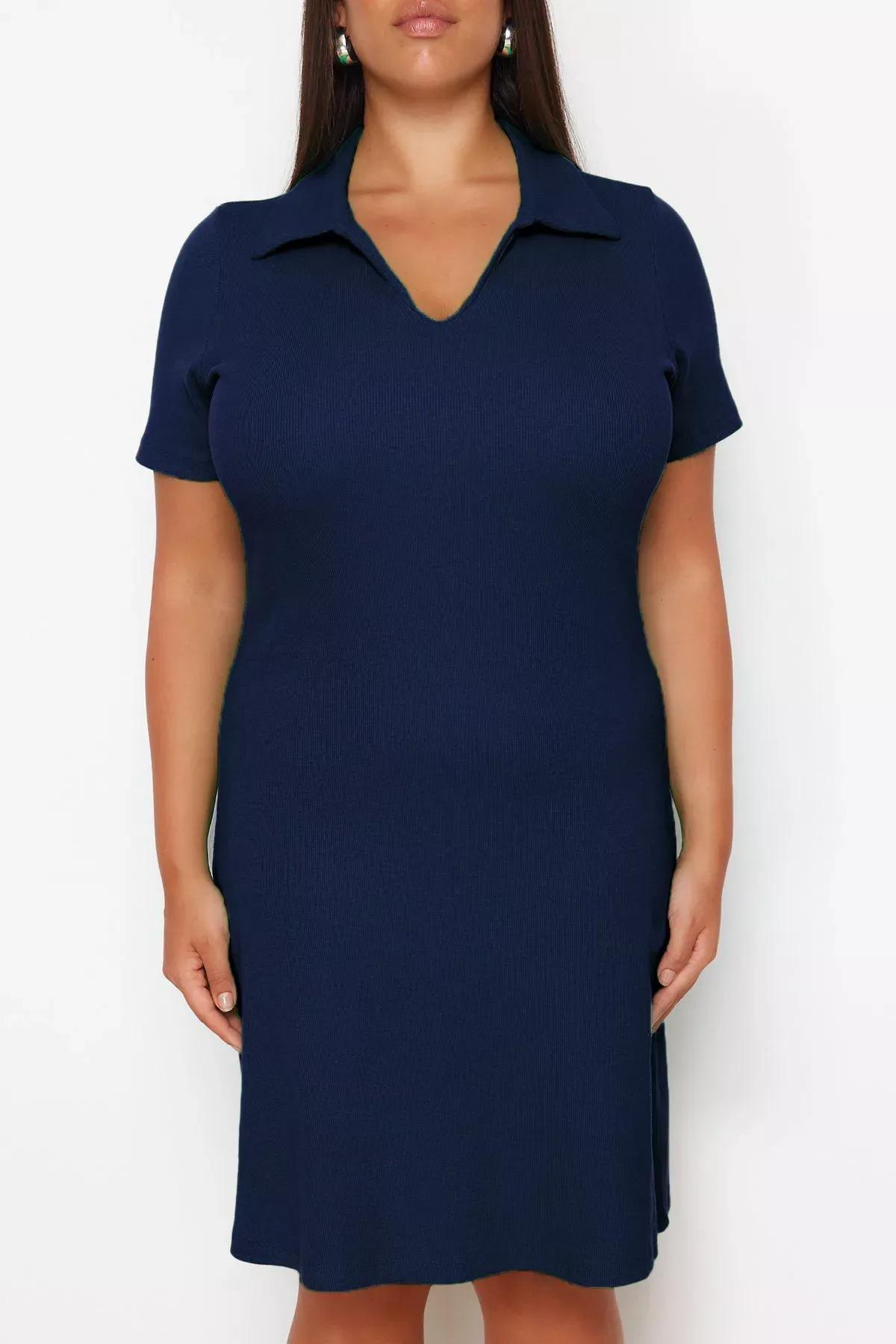 Navy Polo Knit Midi Dress, Navy blue, large image number 4