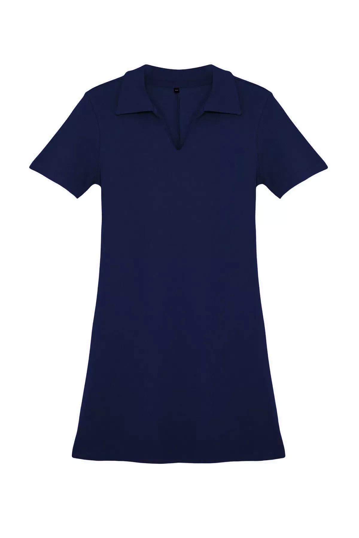 Navy Polo Knit Midi Dress, Navy blue, large image number 8