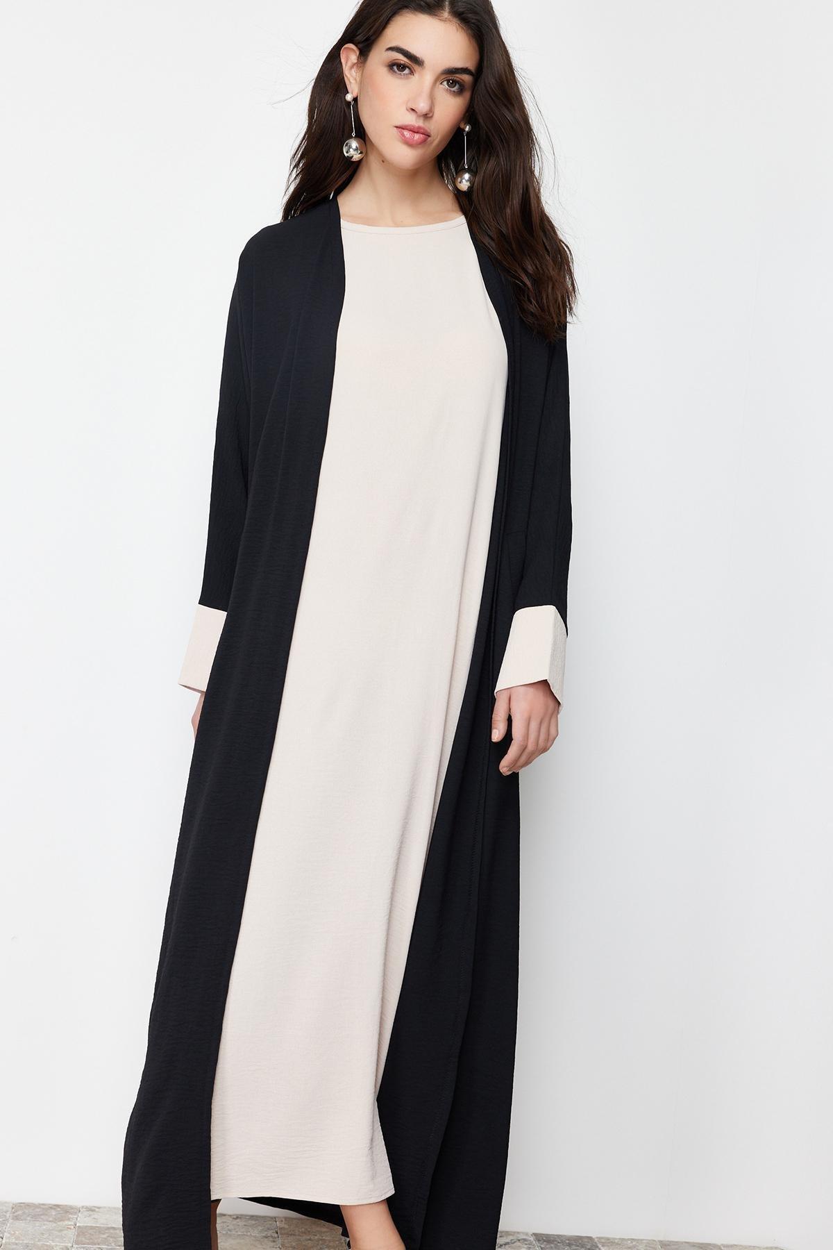 Black Colour Block Abaya Set, , large image number 2