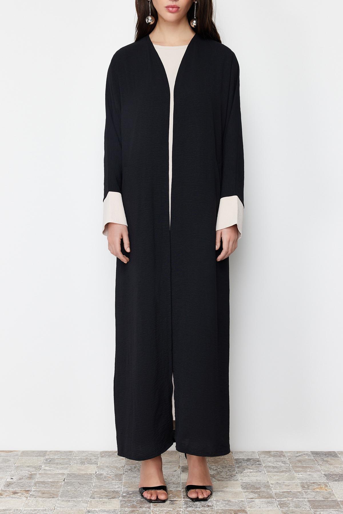 Black Colour Block Abaya Set, , large image number 4