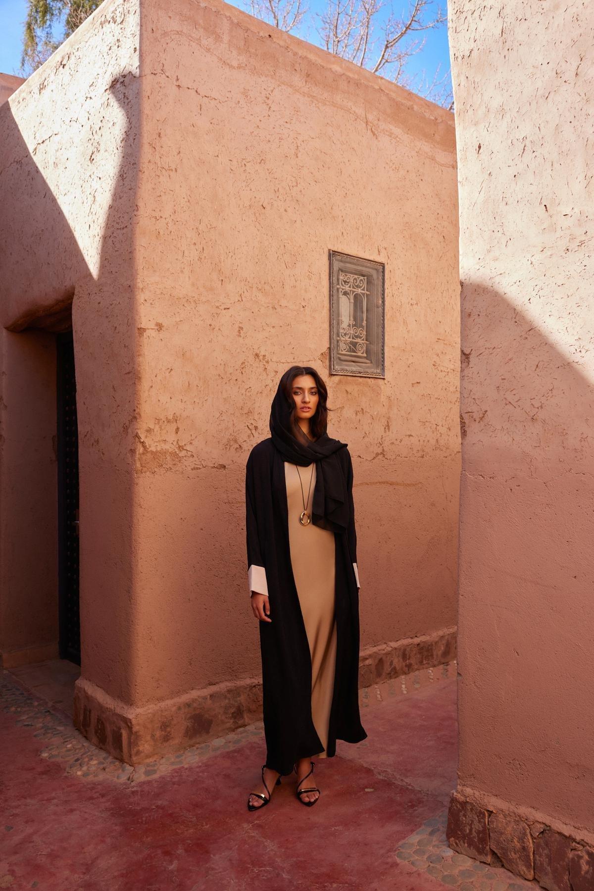 Black Colour Block Abaya Set, , large image number 5