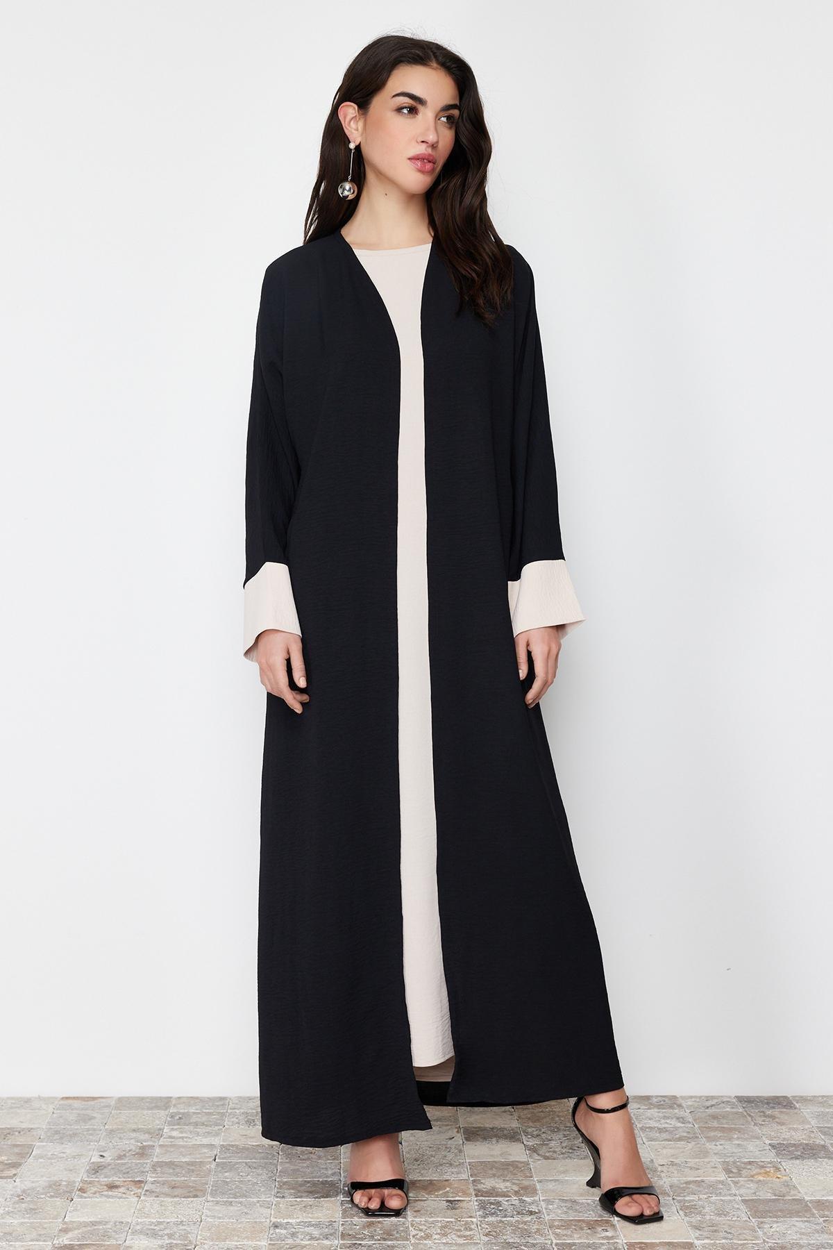 Black Colour Block Abaya Set, , large image number 7