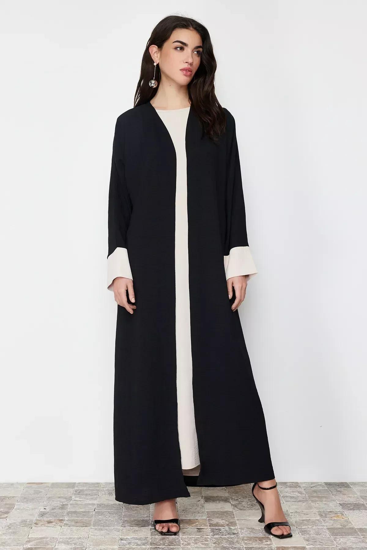 Black Colour Block Abaya Set, , large image number 8