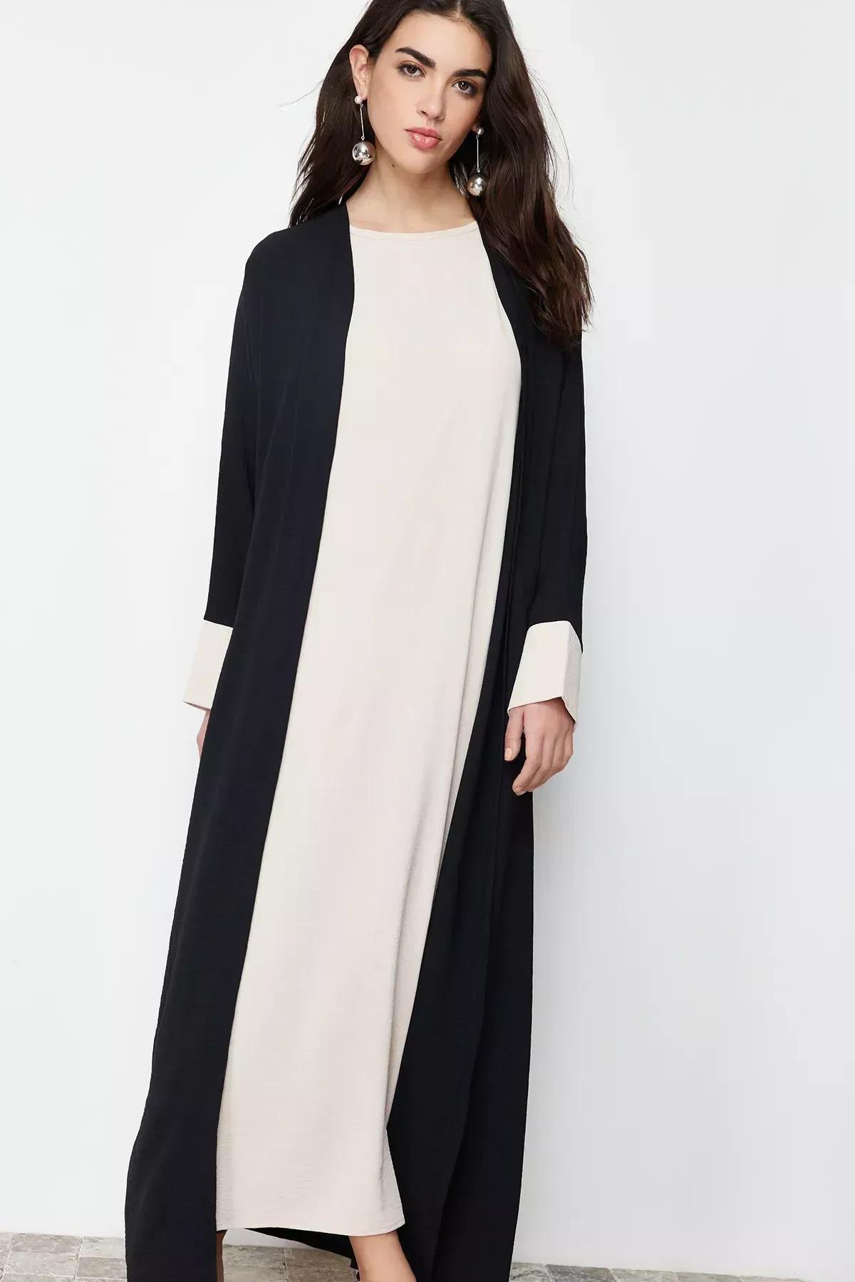 Black Colour Block Abaya Set, , large image number 9