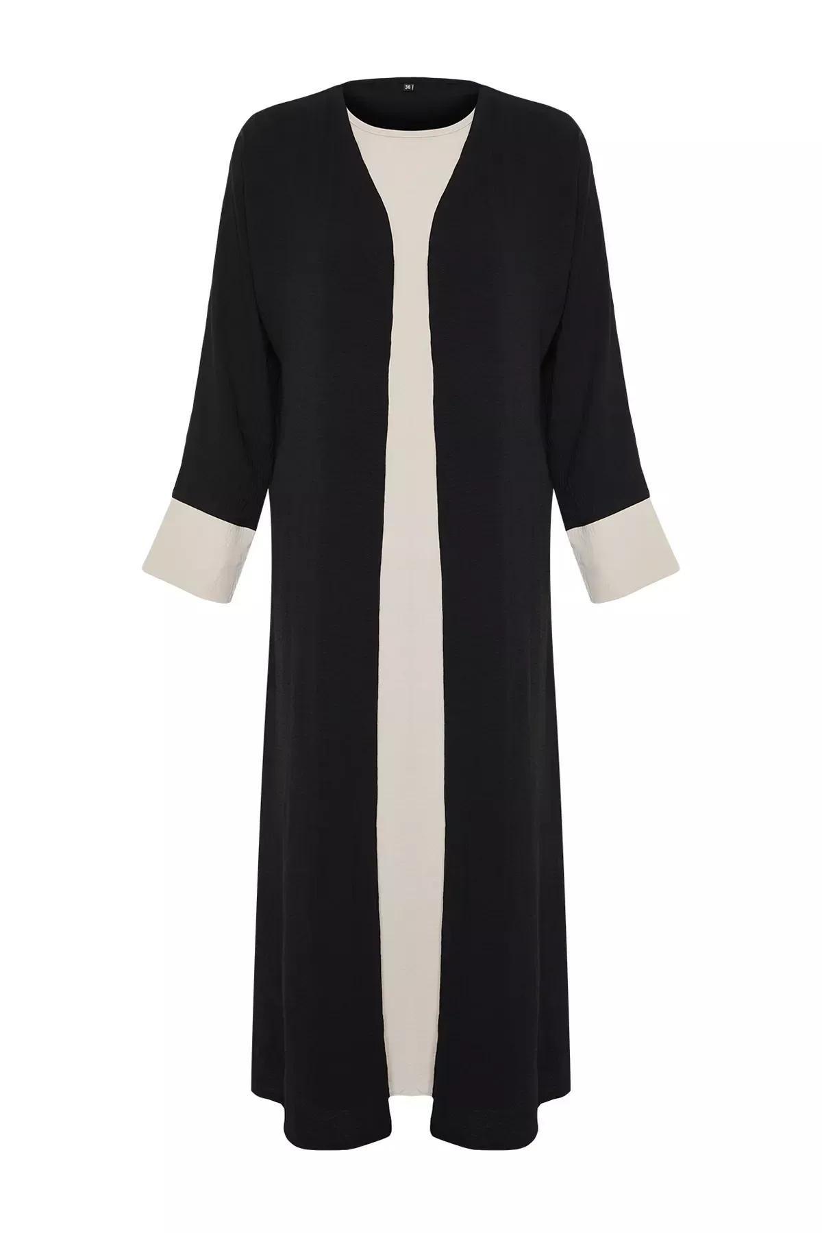 Black Colour Block Abaya Set, , large image number 10