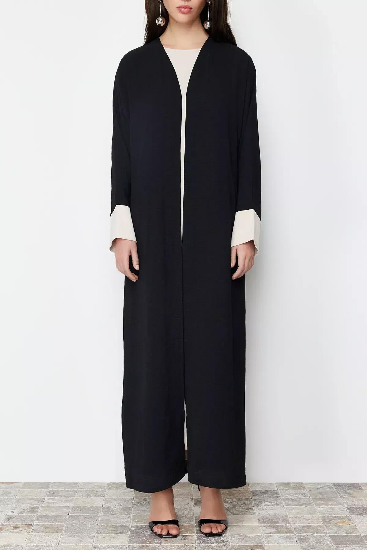 Black Colour Block Abaya Set, , large image number 11