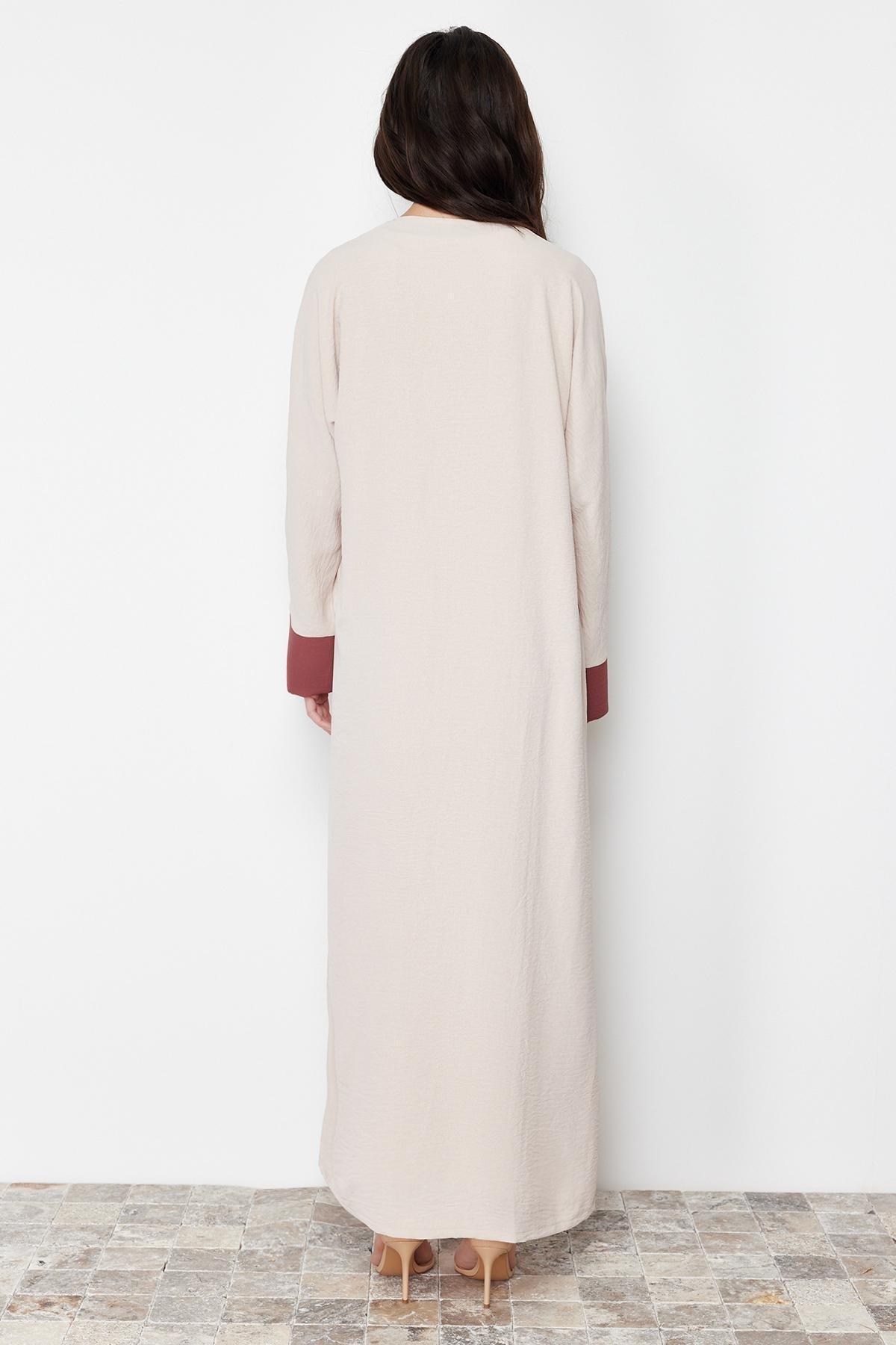 Beige Colour Block Abaya Set, , large image number 4