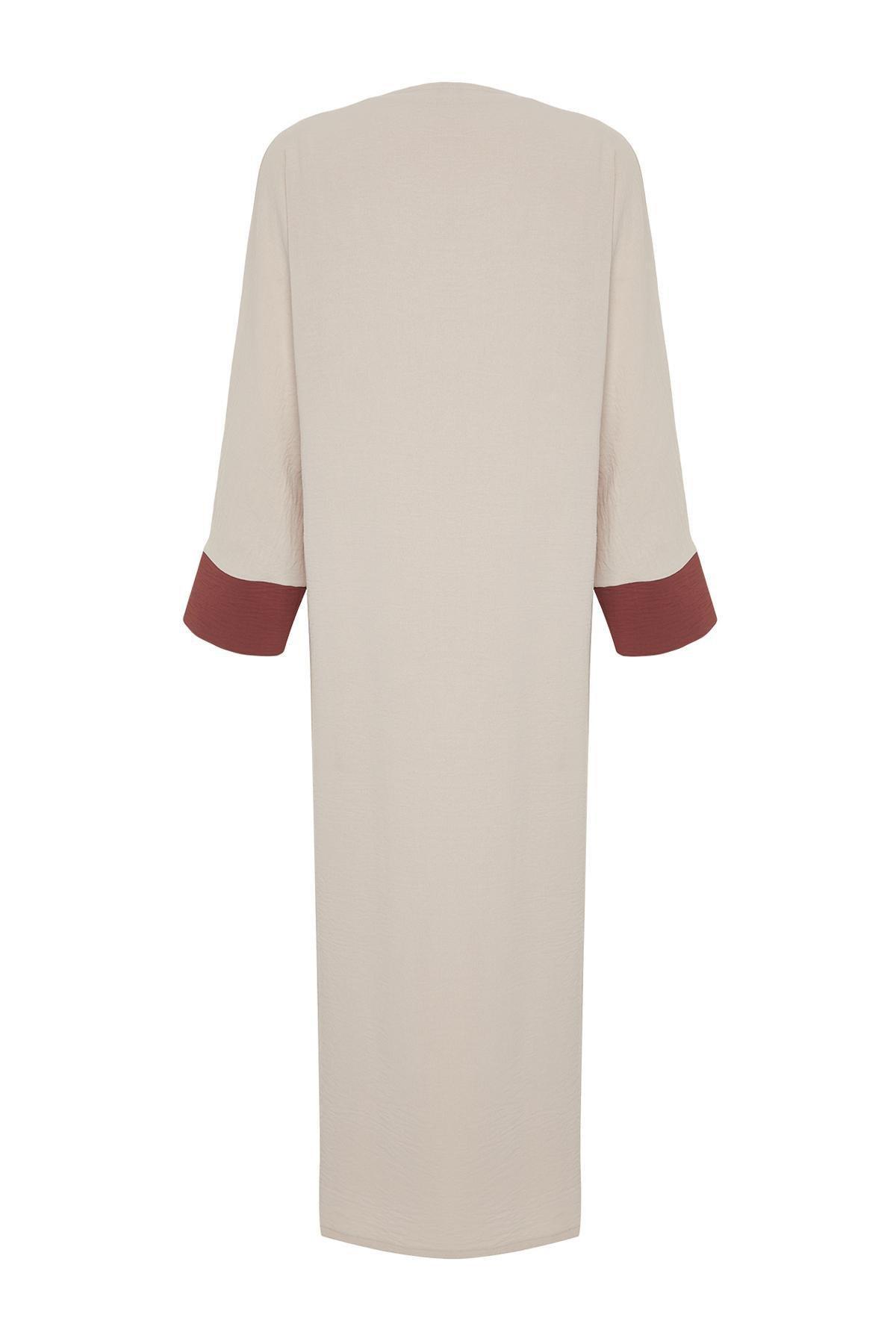 Beige Colour Block Abaya Set, , large image number 6