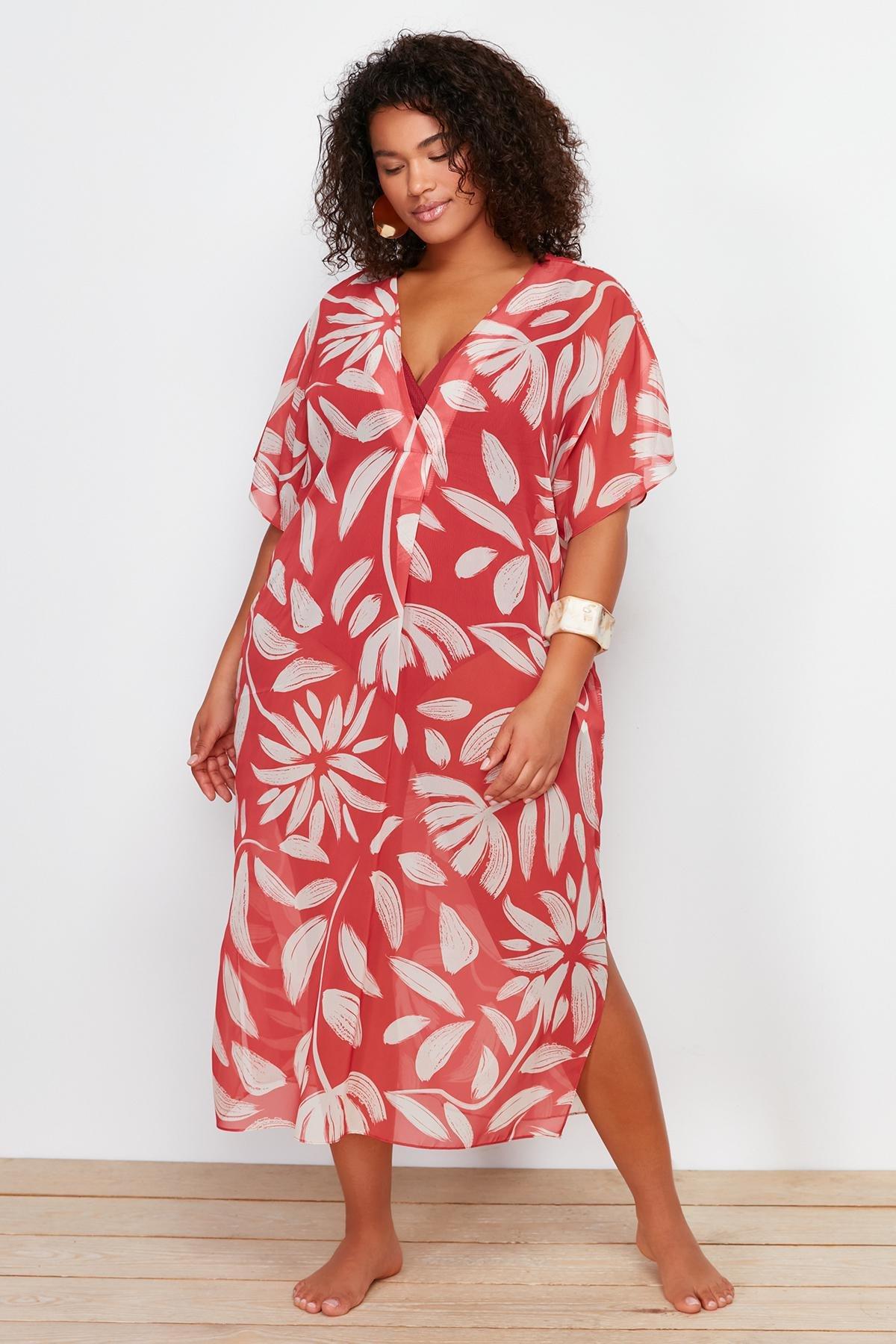 Tropical Floral Kimono Midi Dress, , large image number 0