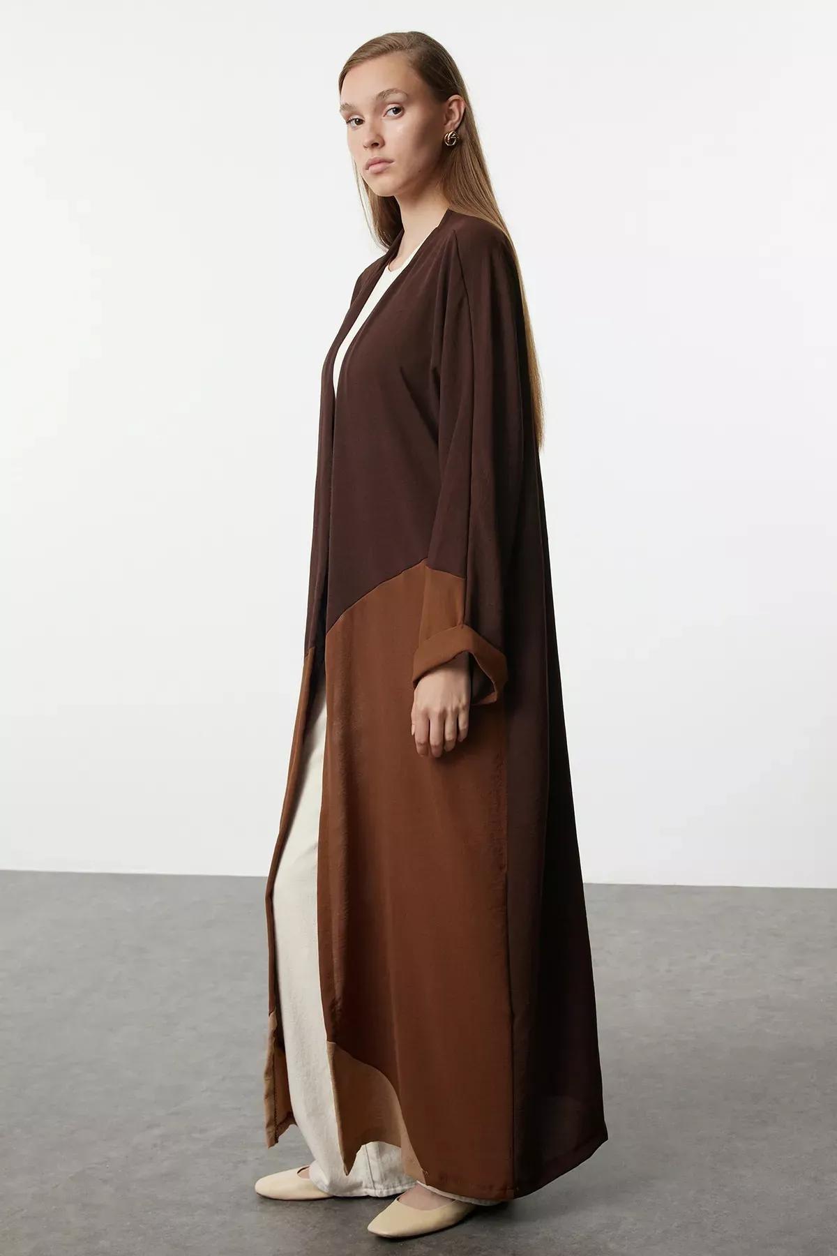 Brown Colorblock Cap Abaya, , large image number 1