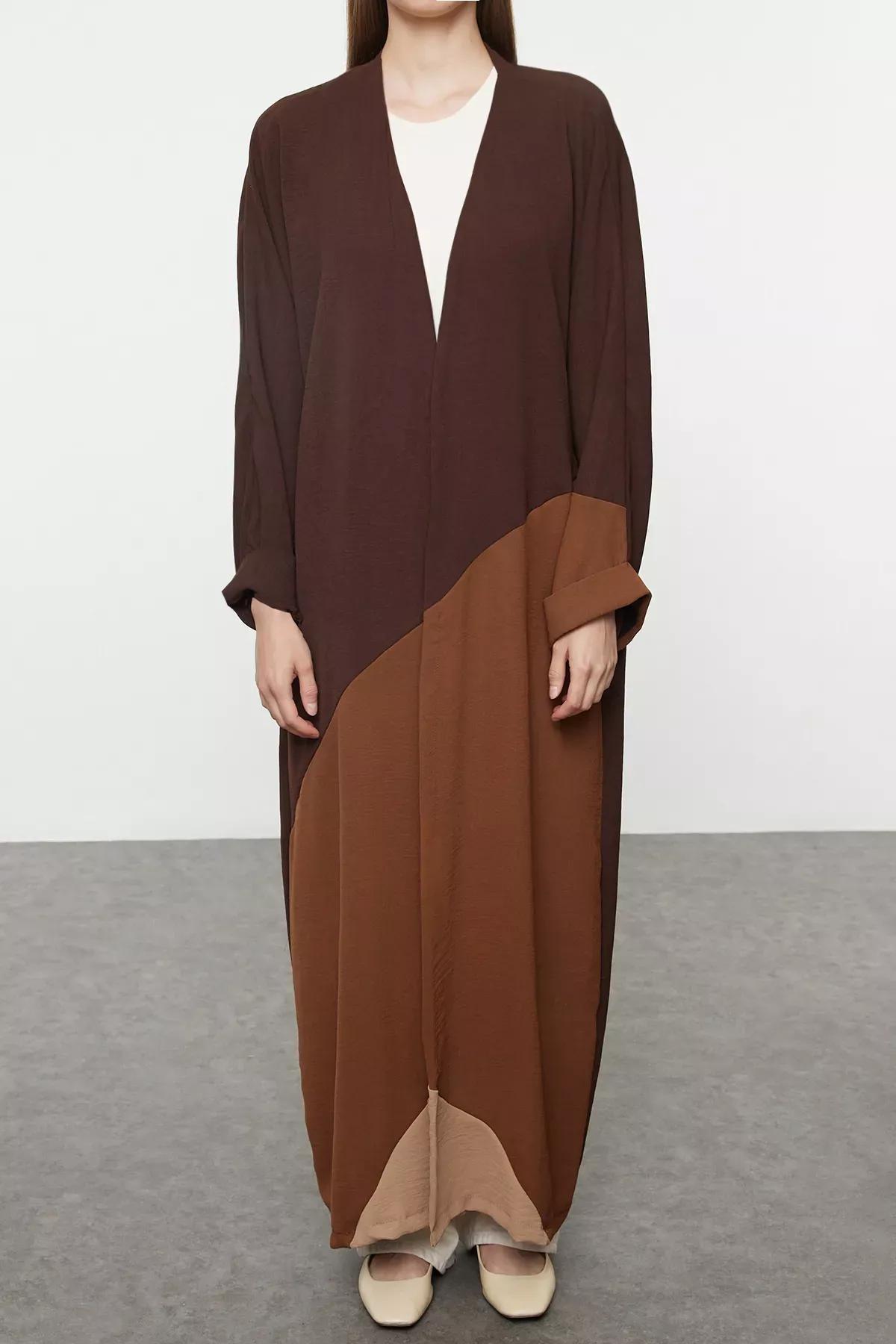 Brown Colorblock Cap Abaya, , large image number 2