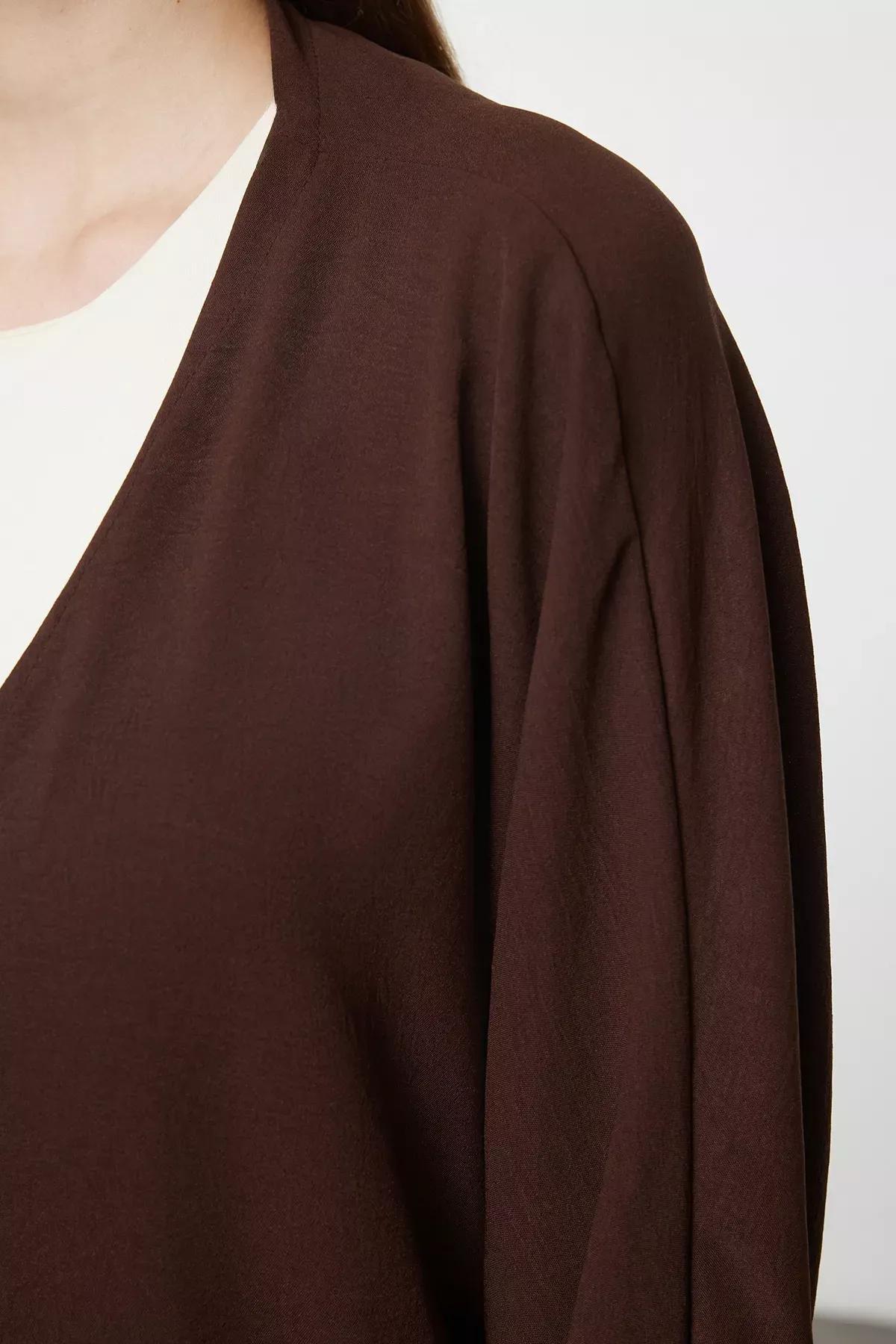 Brown Colorblock Cap Abaya, , large image number 3