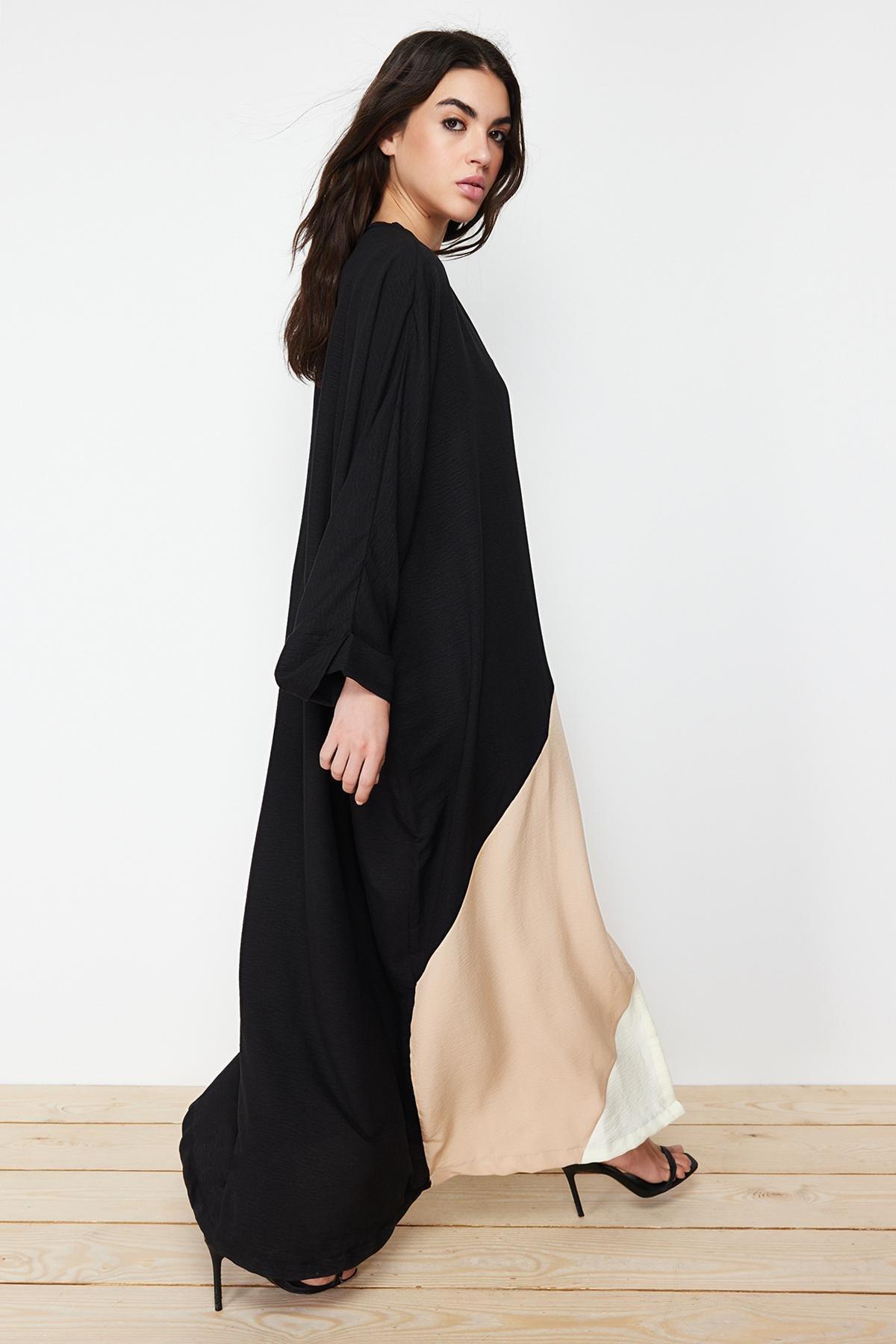 Stone Color Blocked Long Woven Cap & Abaya TCTSS24KF00002, , large image number 0