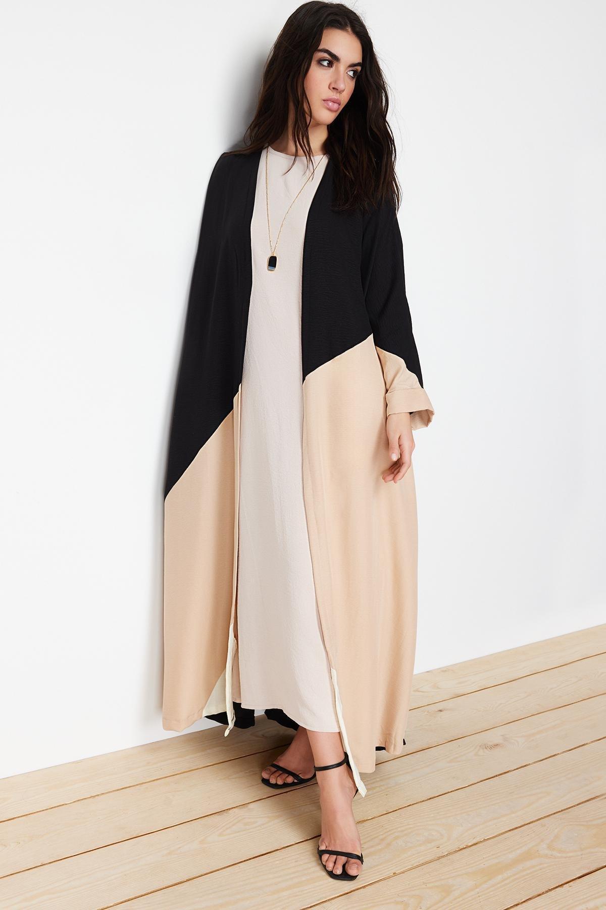 Stone Color Blocked Long Woven Cap & Abaya TCTSS24KF00002, , large image number 1