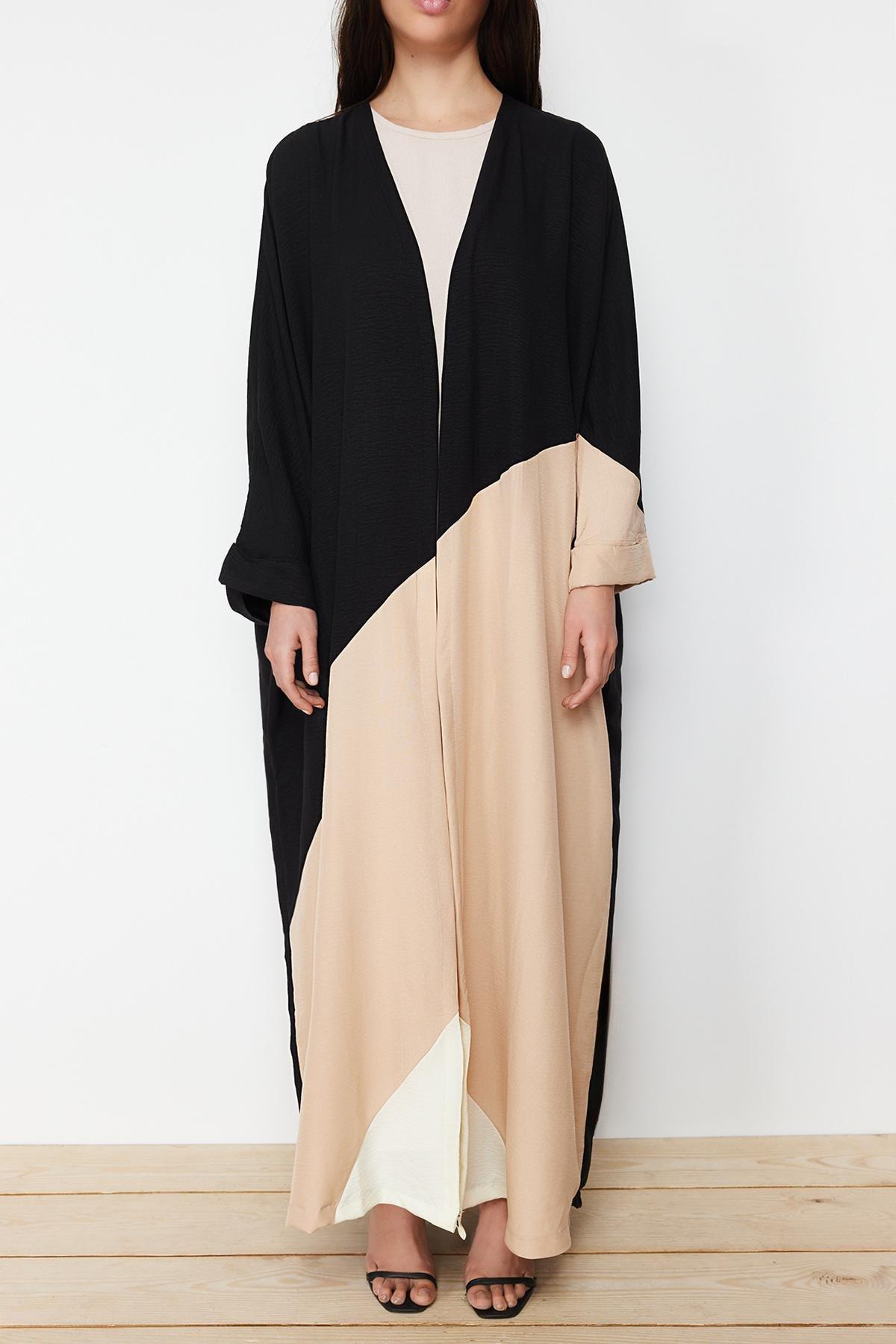 Stone Color Blocked Long Woven Cap & Abaya TCTSS24KF00002, , large image number 2