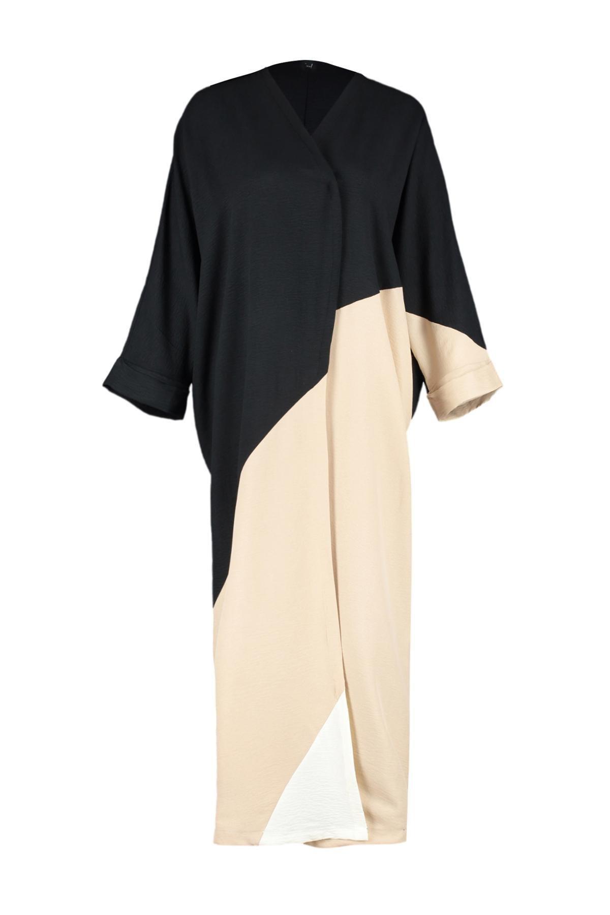 Stone Color Blocked Long Woven Cap & Abaya TCTSS24KF00002, , large image number 4