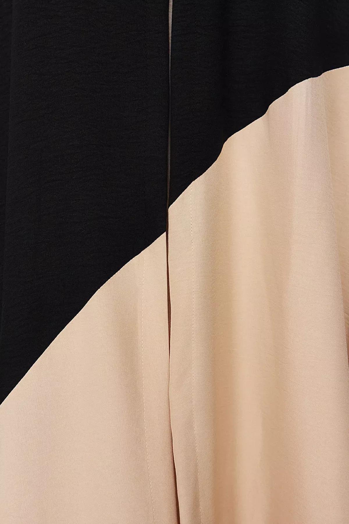 Beige-Grey Colour Blocked Long Cap Abaya, , large image number 4