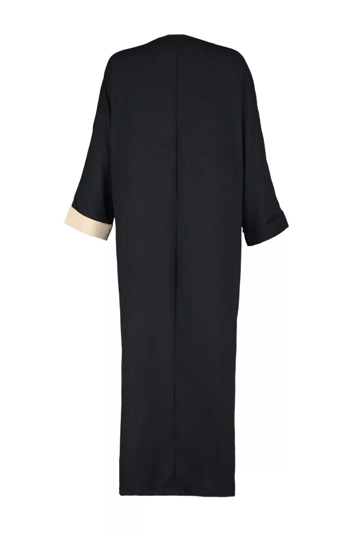 Beige-Grey Colour Blocked Long Cap Abaya, , large image number 6