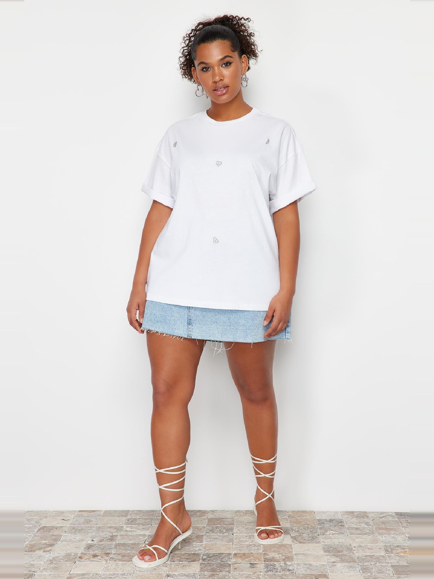 White Oversize Knitted T-Shirt, , large image number 0