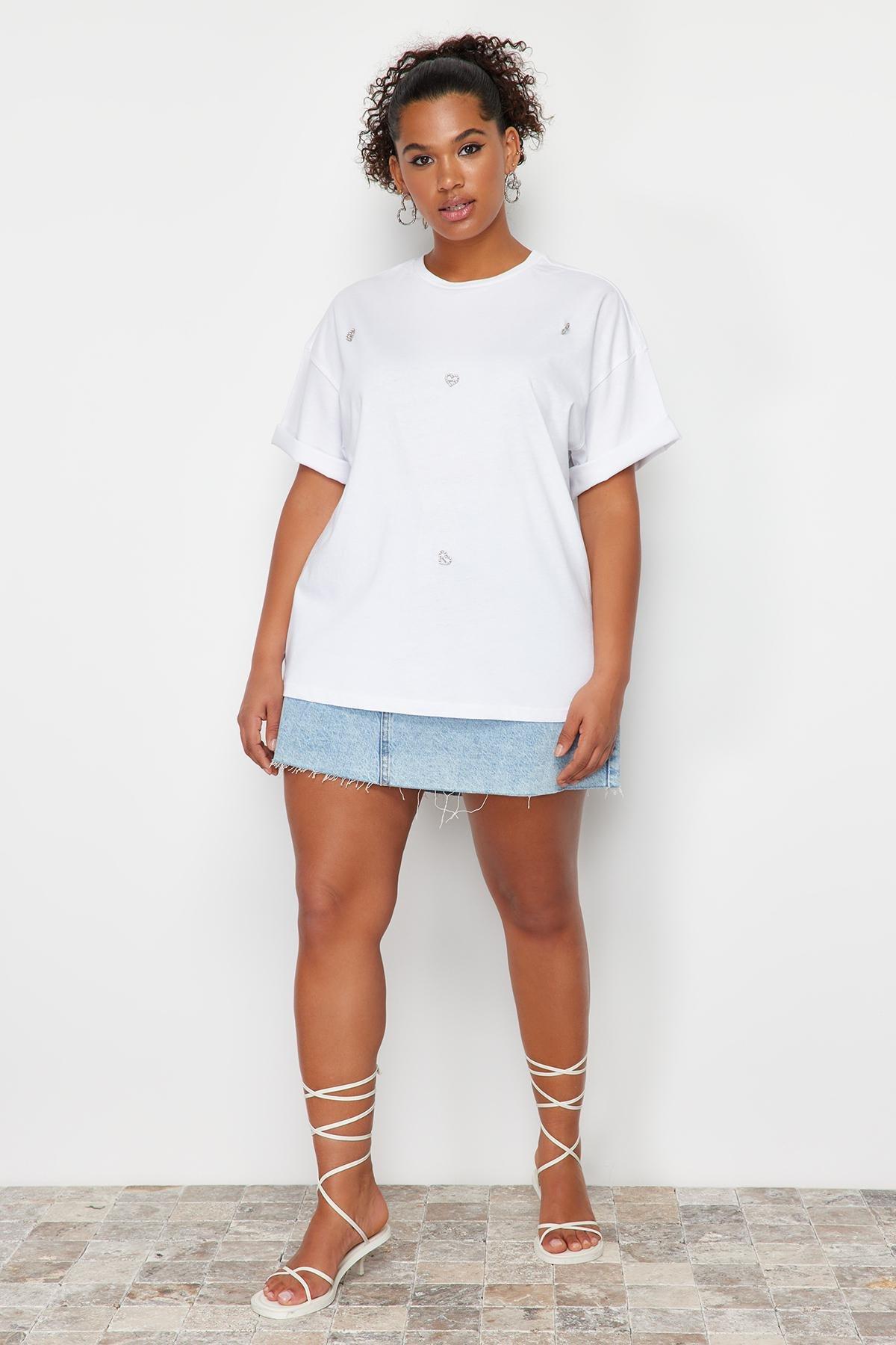 White Oversize Knitted T-Shirt, , large image number 2