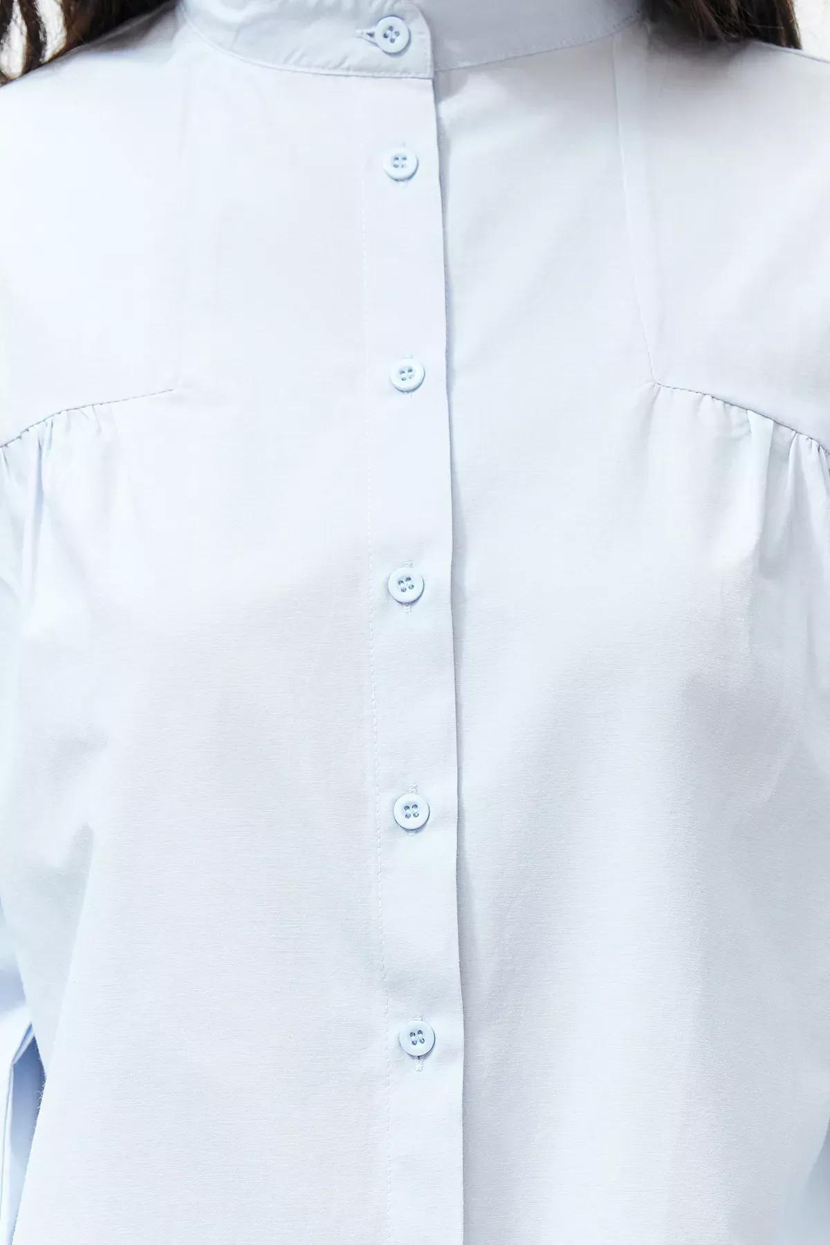 Blue Ruffled Detailed Cotton Shirt, LIGHT BLUE, large image number 3