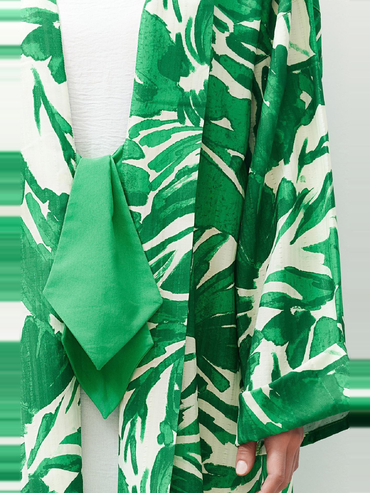 Green Tropical Pattern Long Kimono, , large image number 2