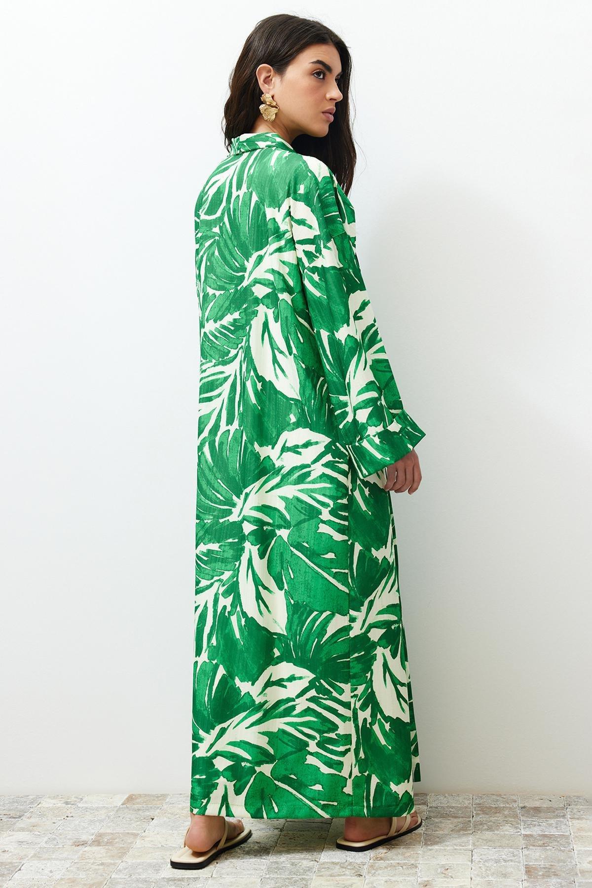 Green Tropical Pattern Long Kimono, , large image number 12