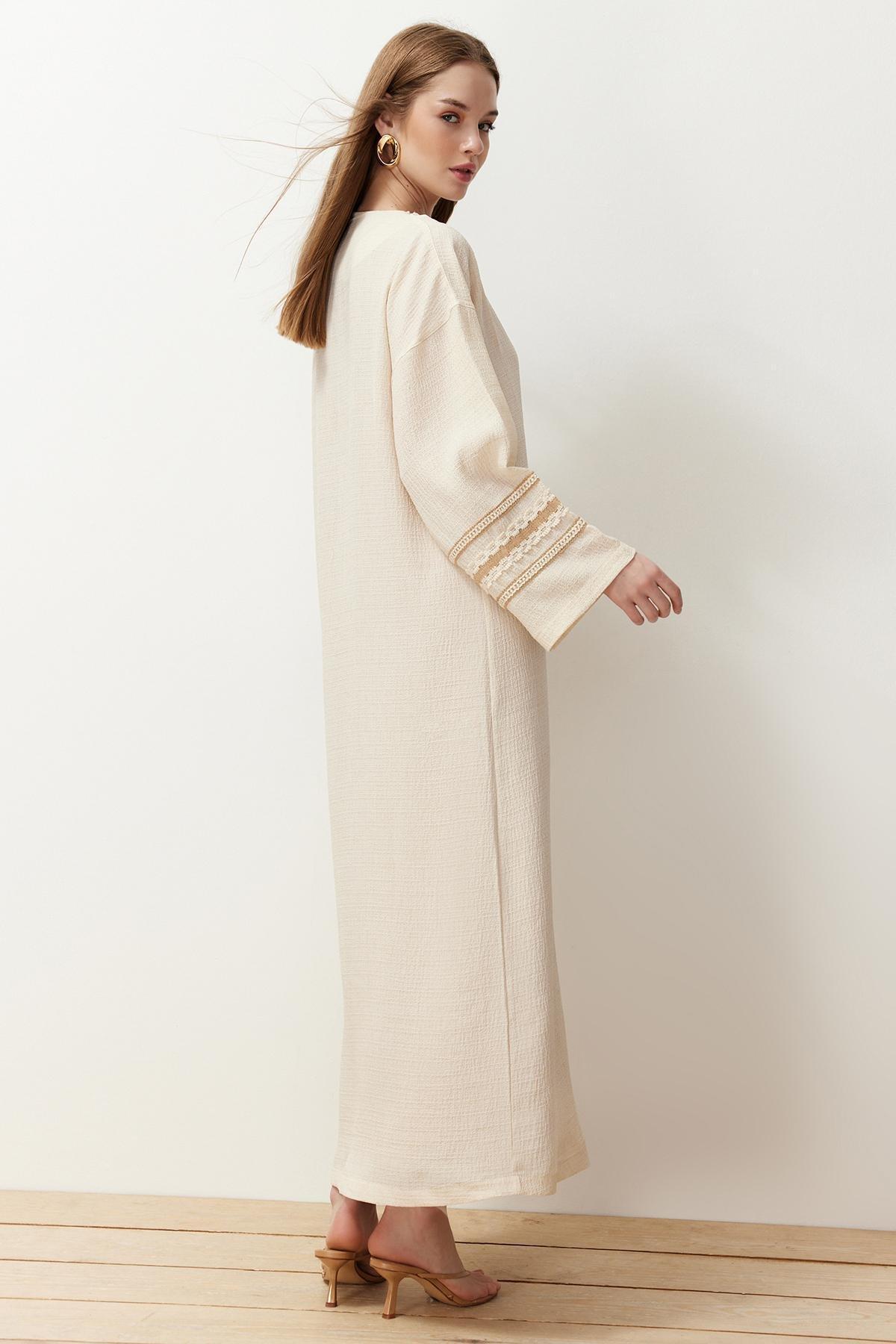Cream Brode Detail Kimono Set, , large image number 0