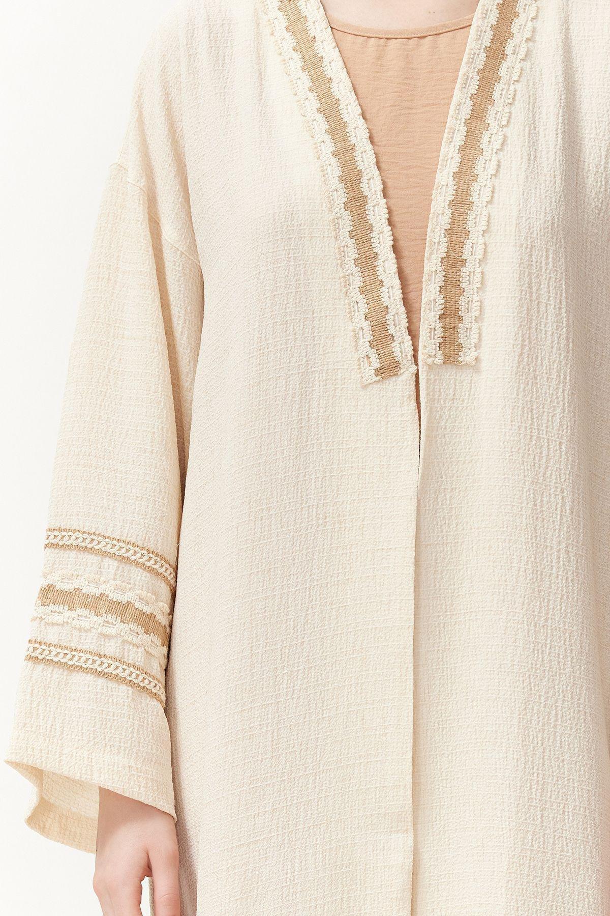 Cream Brode Detail Kimono Set, , large image number 1