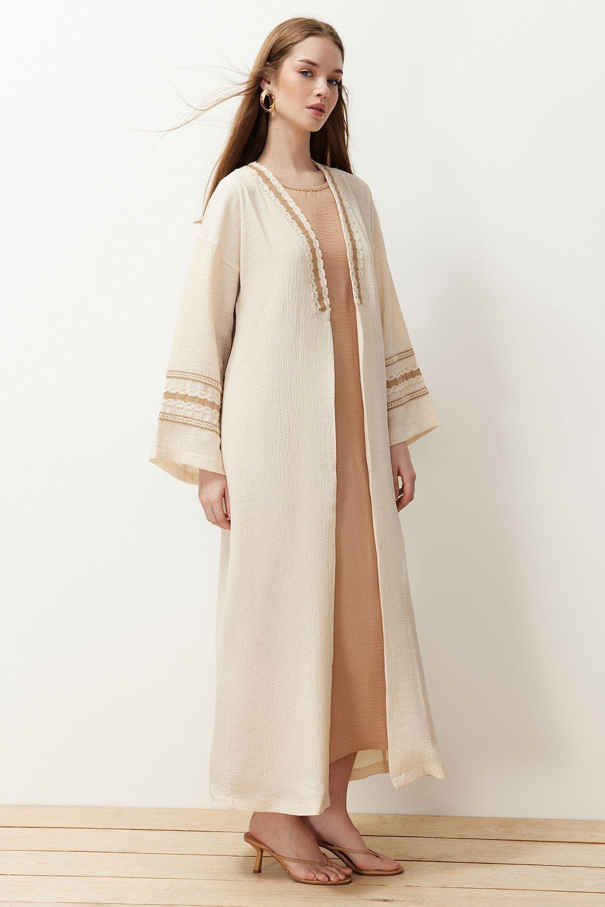 Cream Brode Detail Kimono Set, , large image number 2