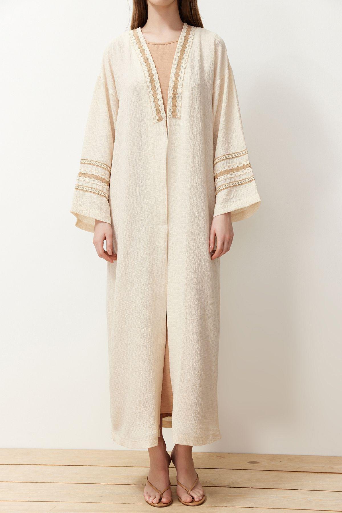 Cream Brode Detail Kimono Set, , large image number 5
