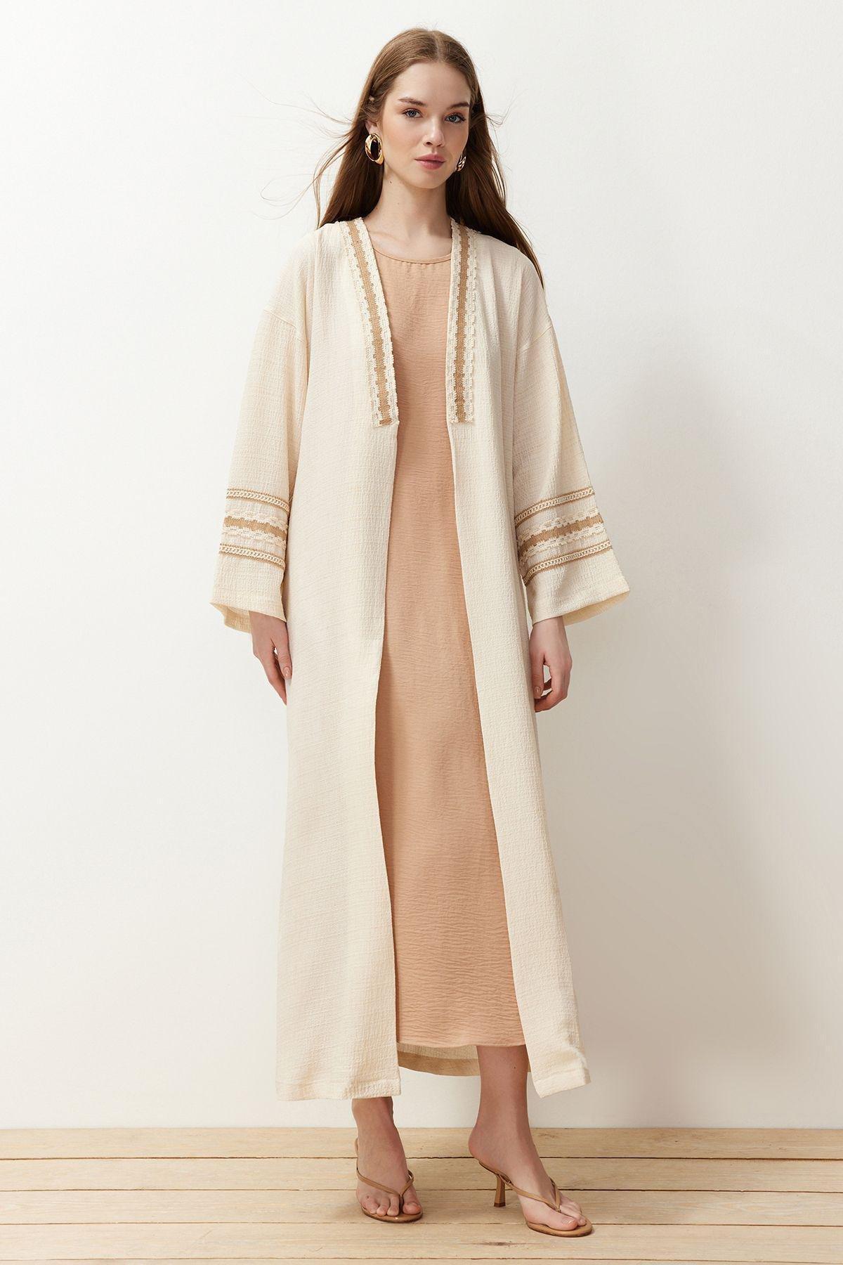 Cream Brode Detail Kimono Set, , large image number 6