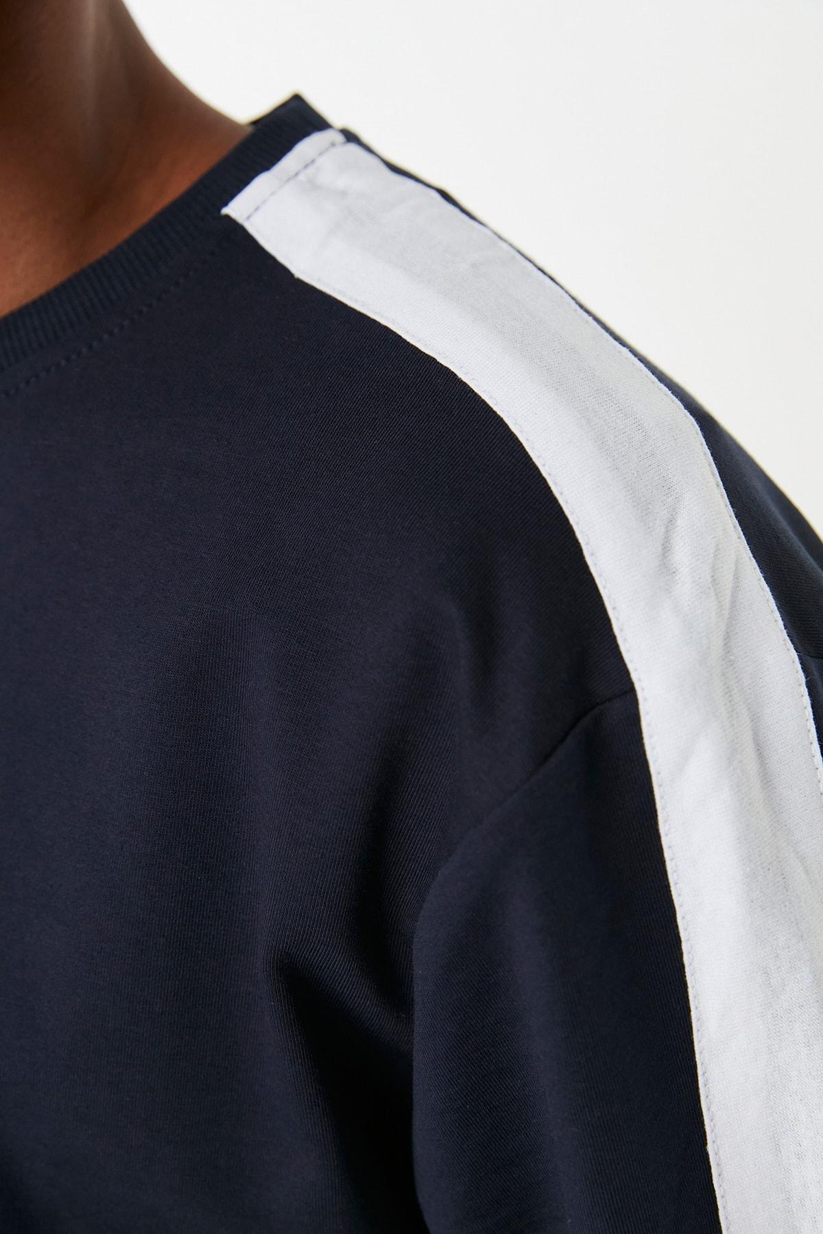 Navy Plain Crew Neck Pajama Set, , large image number 3